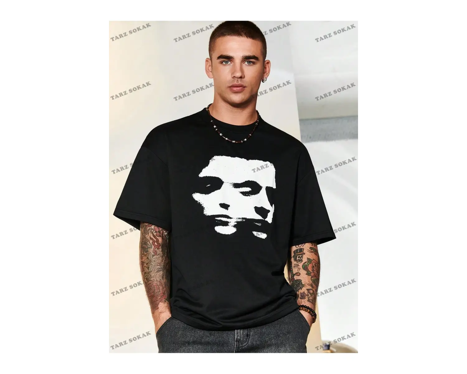 KOD Trend EMRG Loose Fit Erkek Grafik Grafik Düşük Omuz Tişört