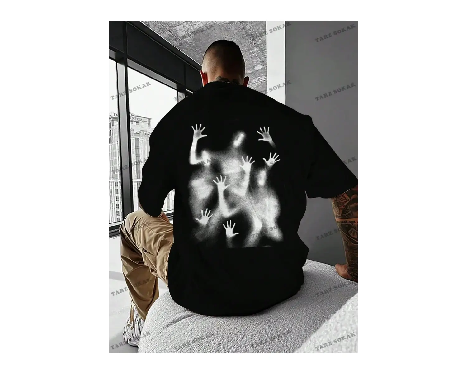 KOD Trend EMRG Loose Fit Erkek Grafik Grafik Düşük Omuz Tişört