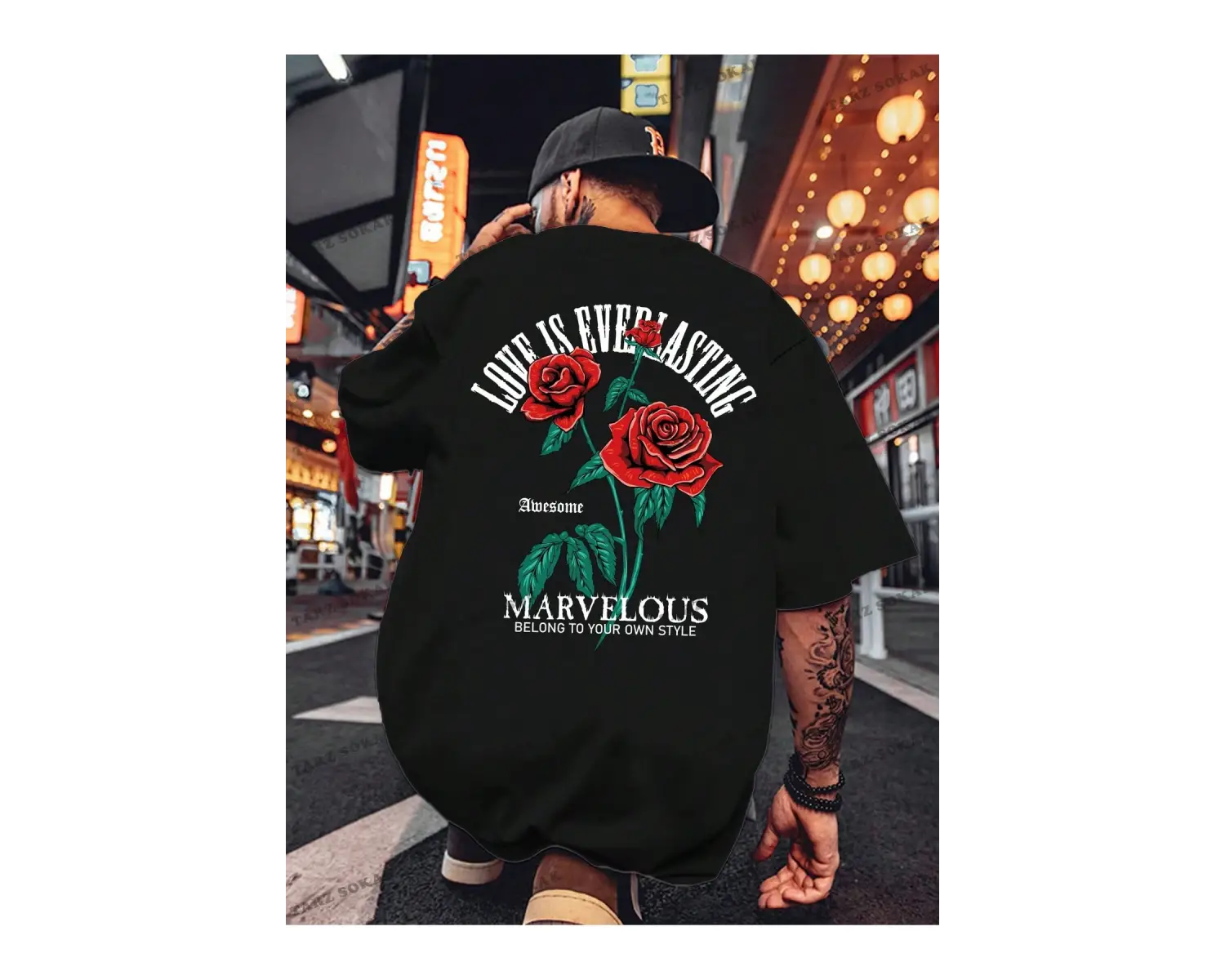 KOD Trend EMRG Men Plus Pamuk Çiçek ve Sloganlı Grafik Tişört