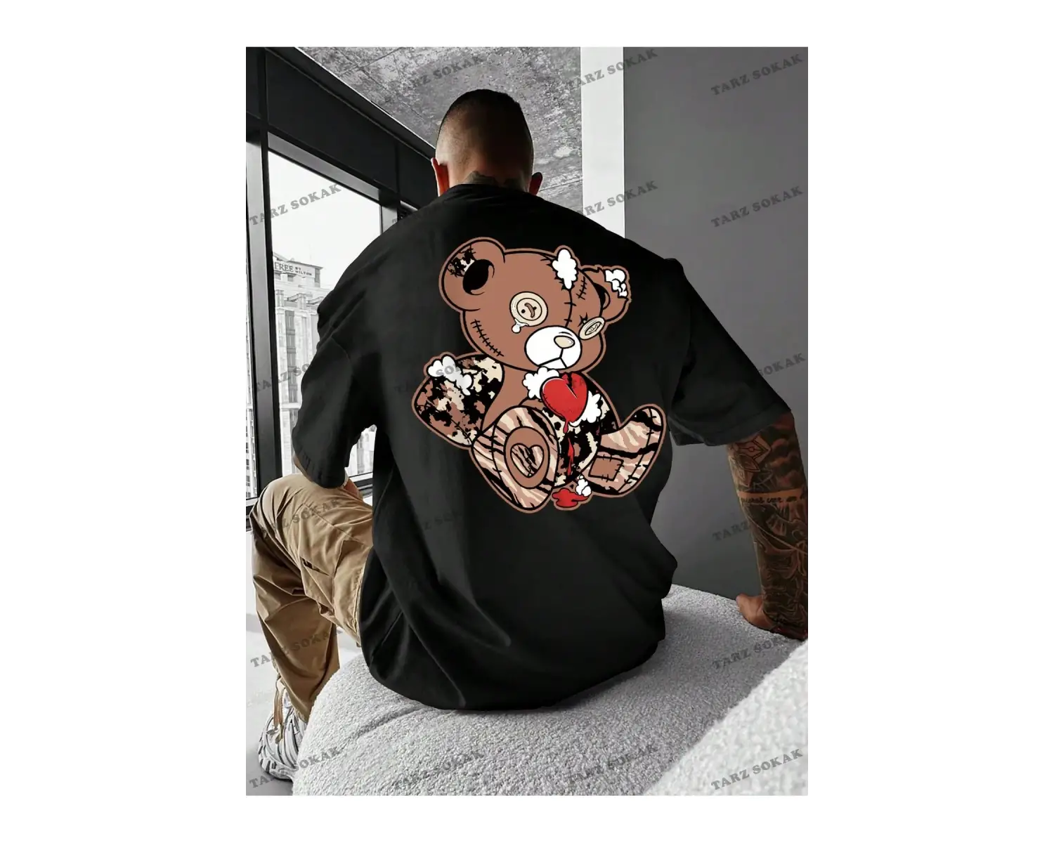 KOD Trend Erkek Büyük Beden Ayı Baskılı T-Shirt