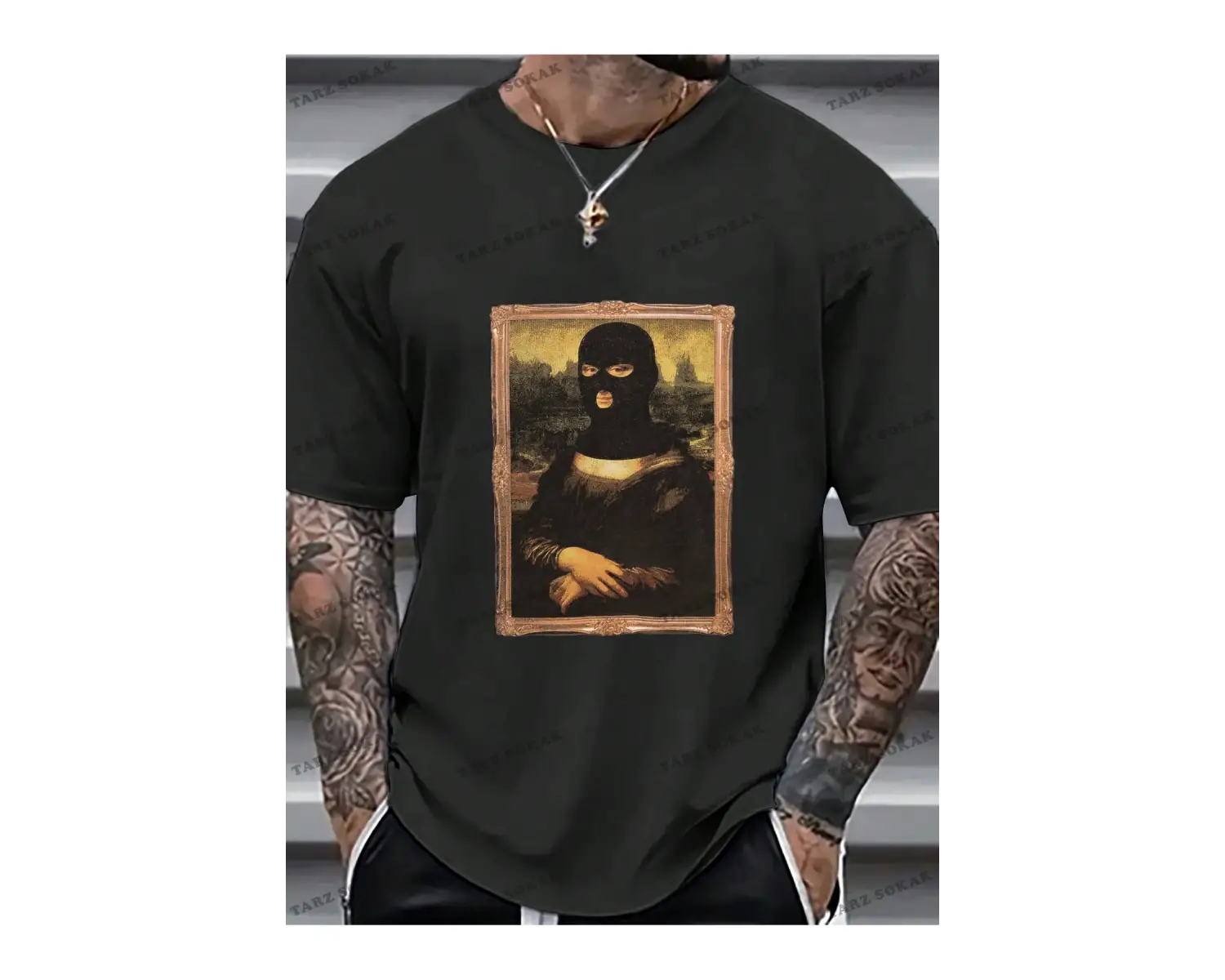 KOD Trend Erkek Büyük Beden Komik Mona Lisa Baskılı T-Shirt
