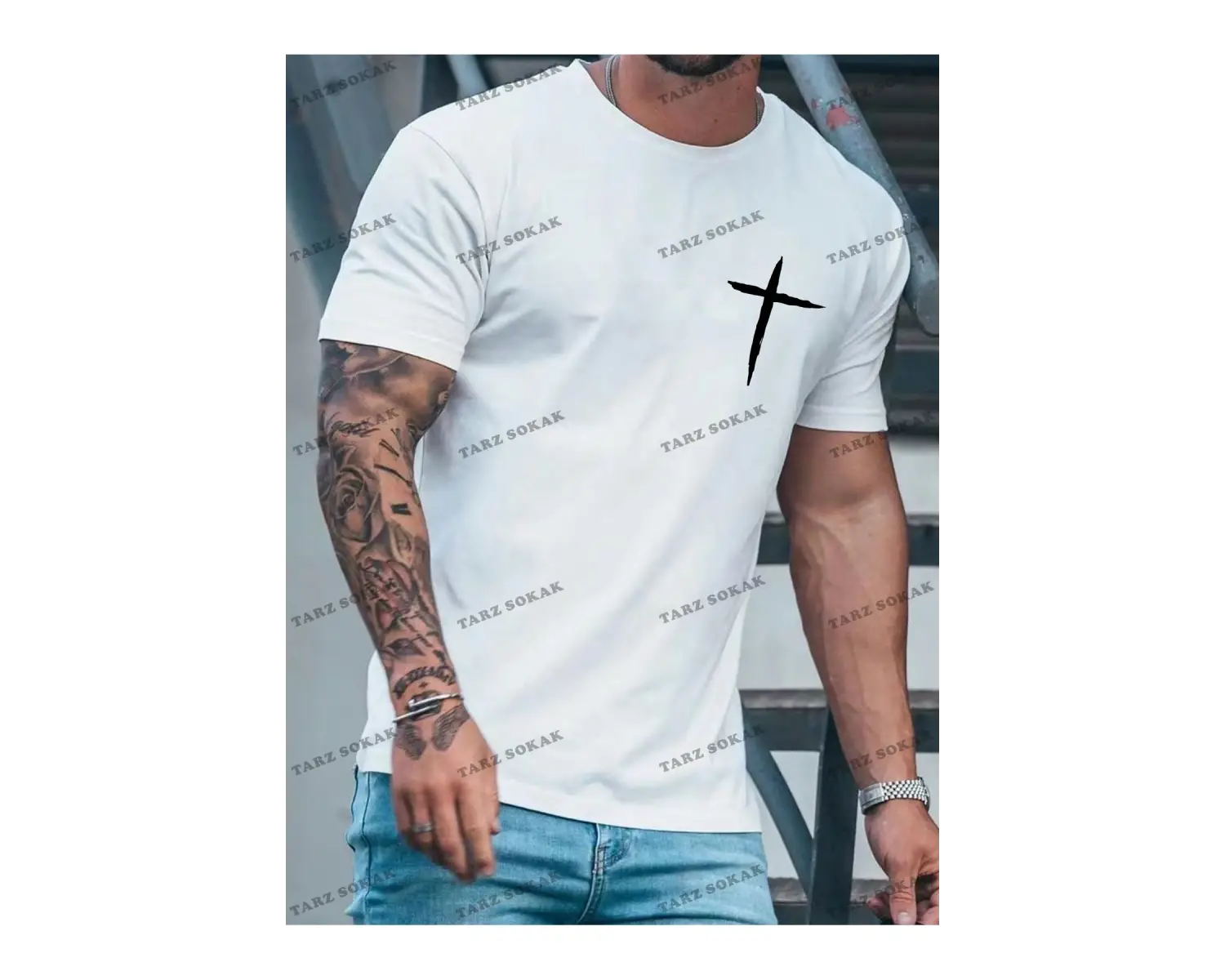 KOD Trend Erkek Çapraz Baskılı Tişört