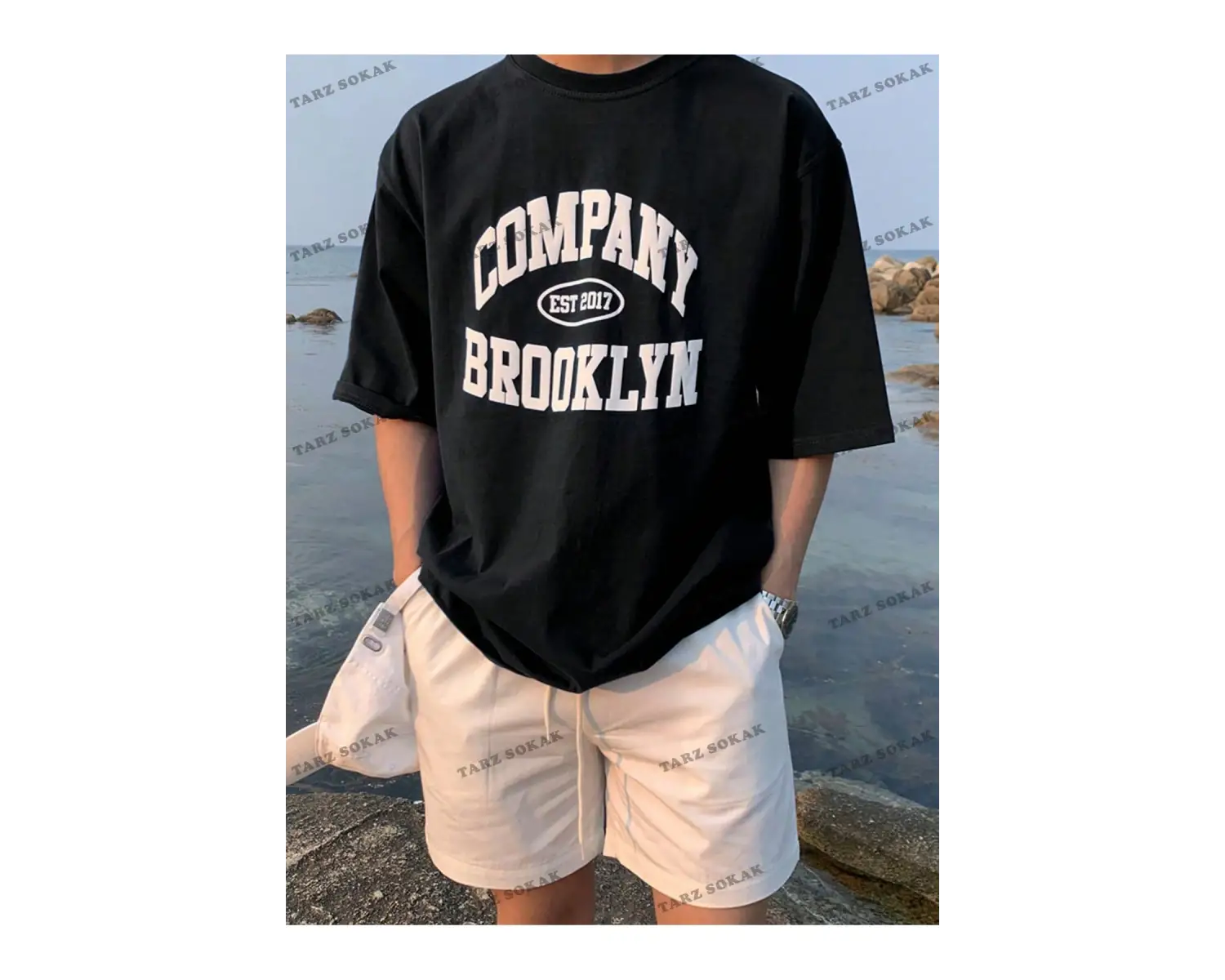 KOD Trend Erkek Harfli Grafik Damla Omuz Tişört