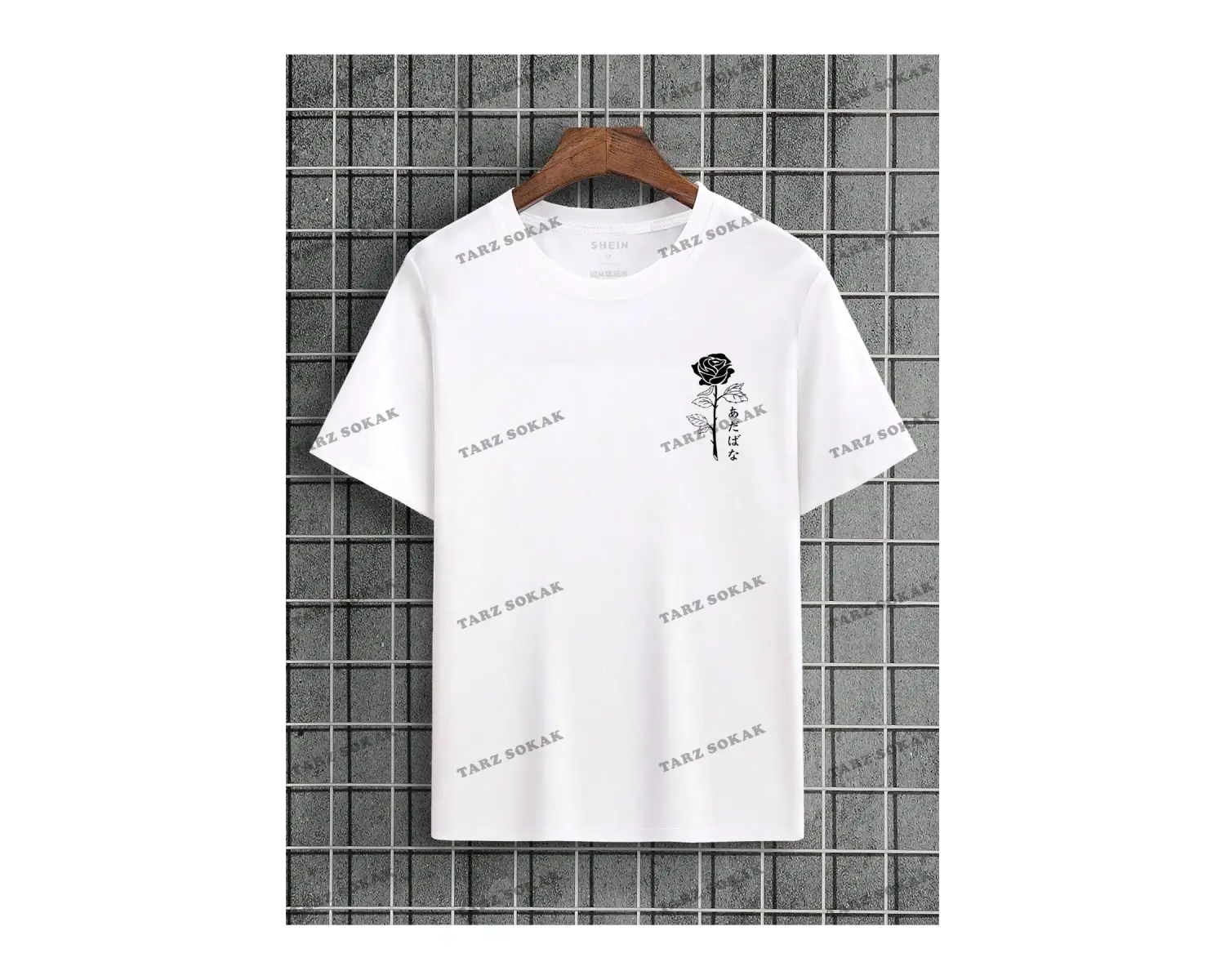 KOD Trend Erkek Japon Harfli ve Çiçek Baskılı Tişört