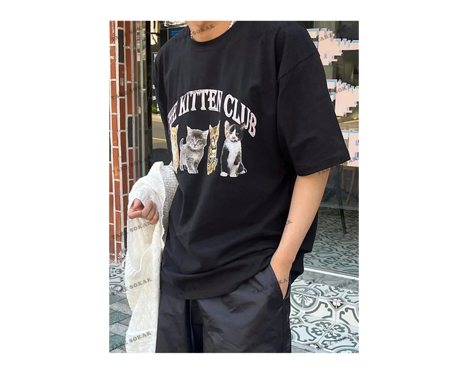 KOD Trend Erkek Kedi & Harf Grafikli Tişört