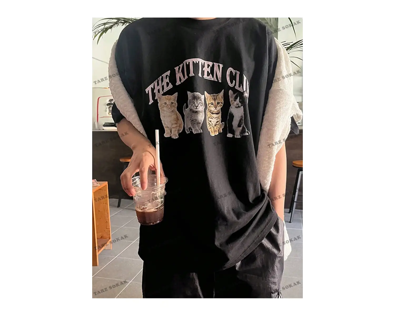 KOD Trend Erkek Kedi & Harf Grafikli Tişört