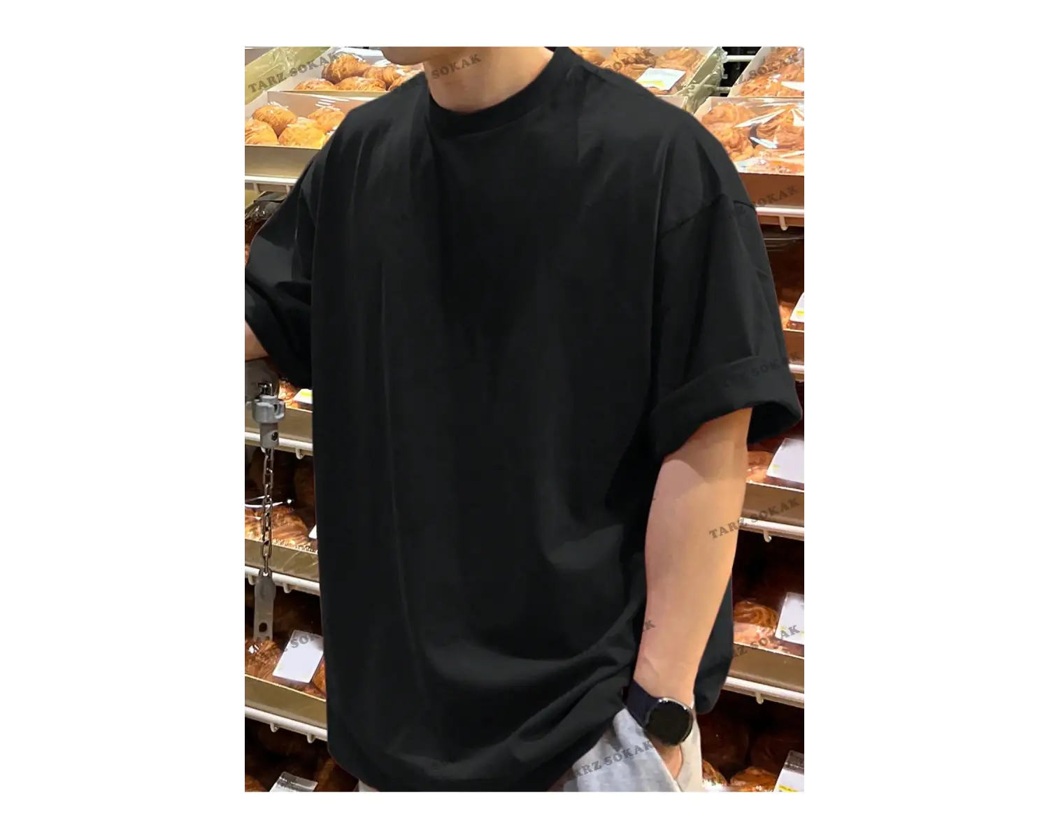 KOD Trend Erkek Pamuk Katı Damla Omuz Tişörtü