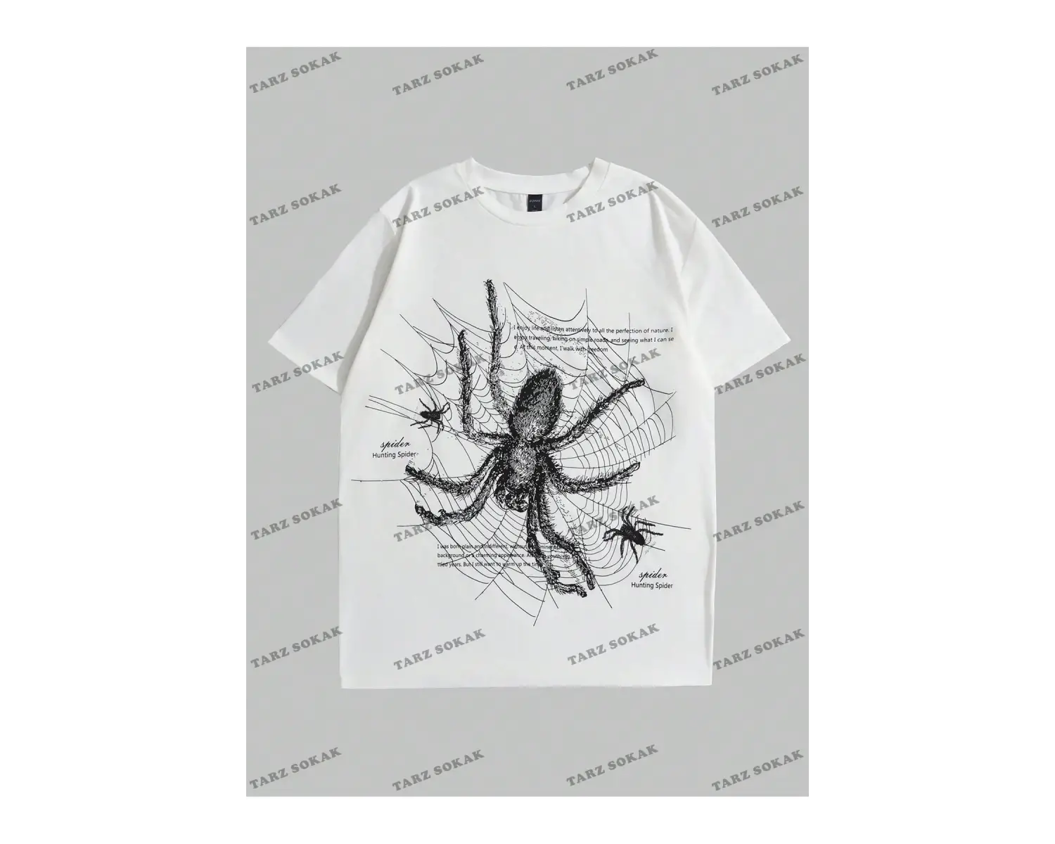 KOD Trend Goth Erkek Sloganlı ve Örümcek Desenli Tişört