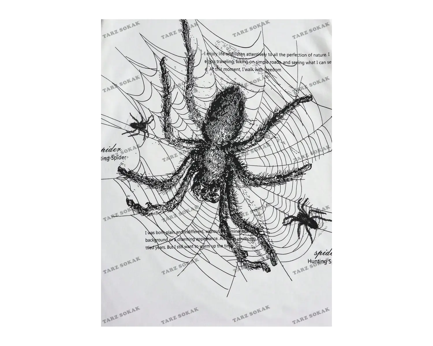 KOD Trend Goth Erkek Sloganlı ve Örümcek Desenli Tişört