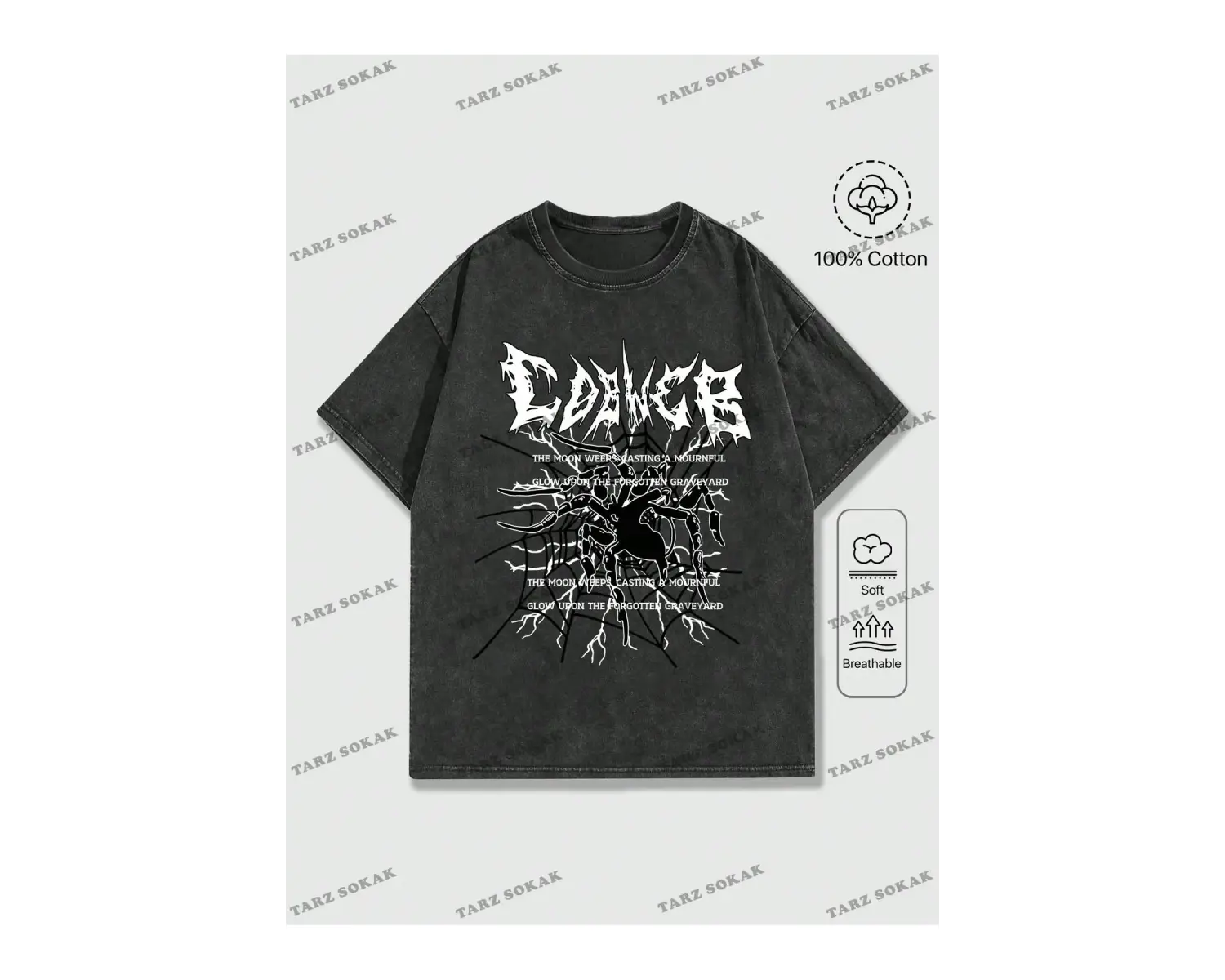 KOD Trend Grunge Punk Erkek Örümcek Mektup Grafikli Tişört