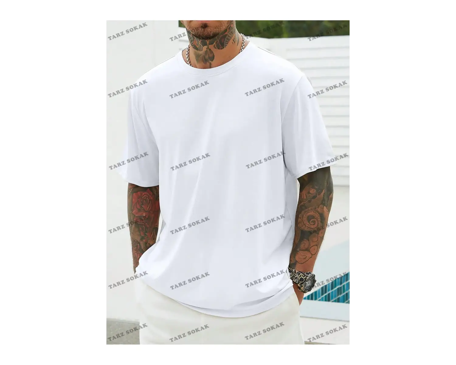 KOD Trend Homme Erkek Plus Katı Yuvarlak Yaka Tişört