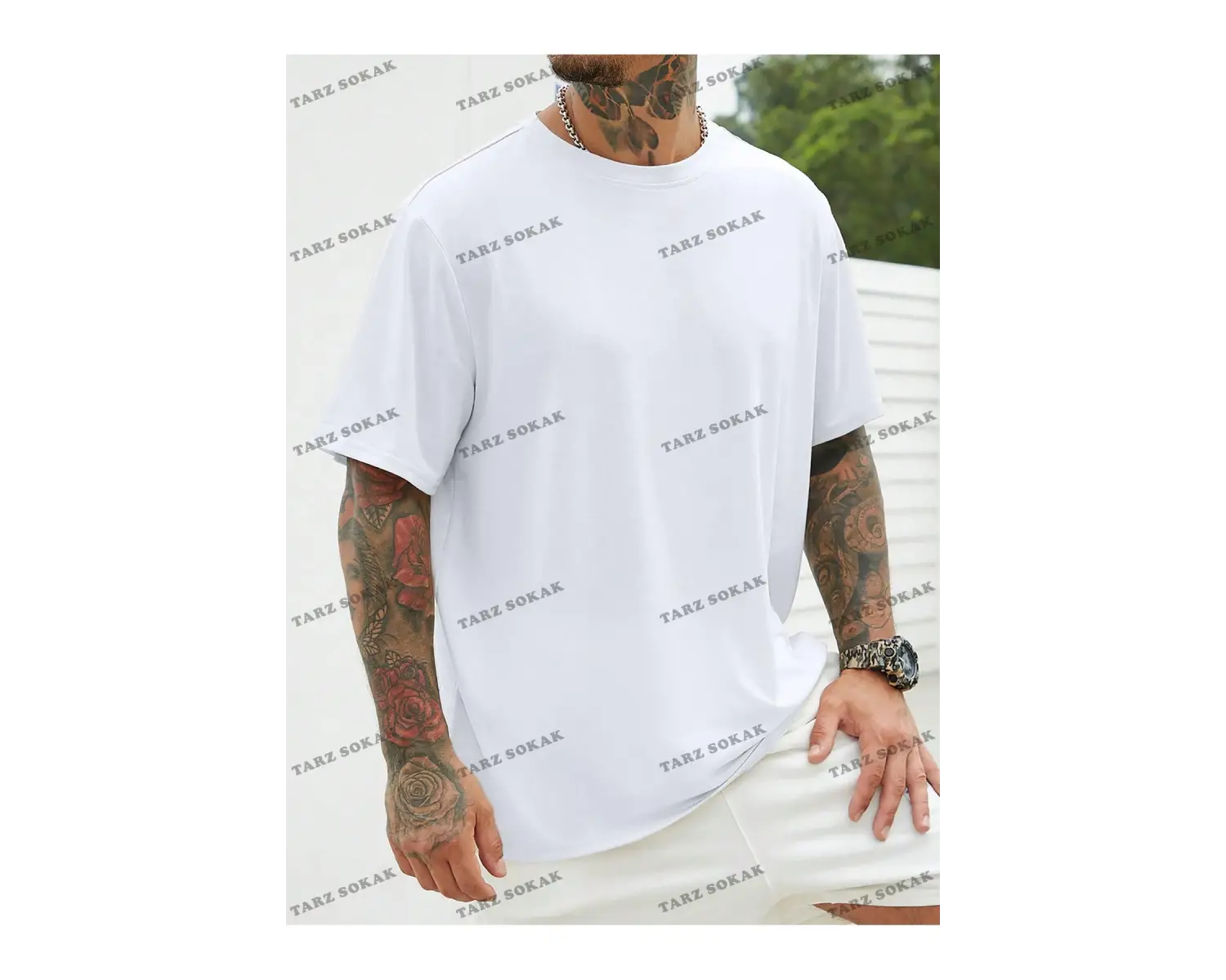 KOD Trend Homme Erkek Plus Katı Yuvarlak Yaka Tişört