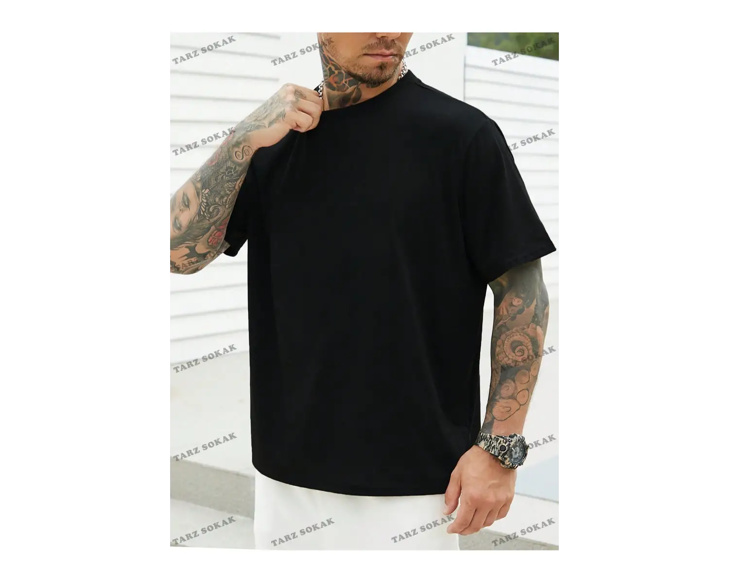 KOD Trend Homme Erkek Plus Katı Yuvarlak Yaka Tişört