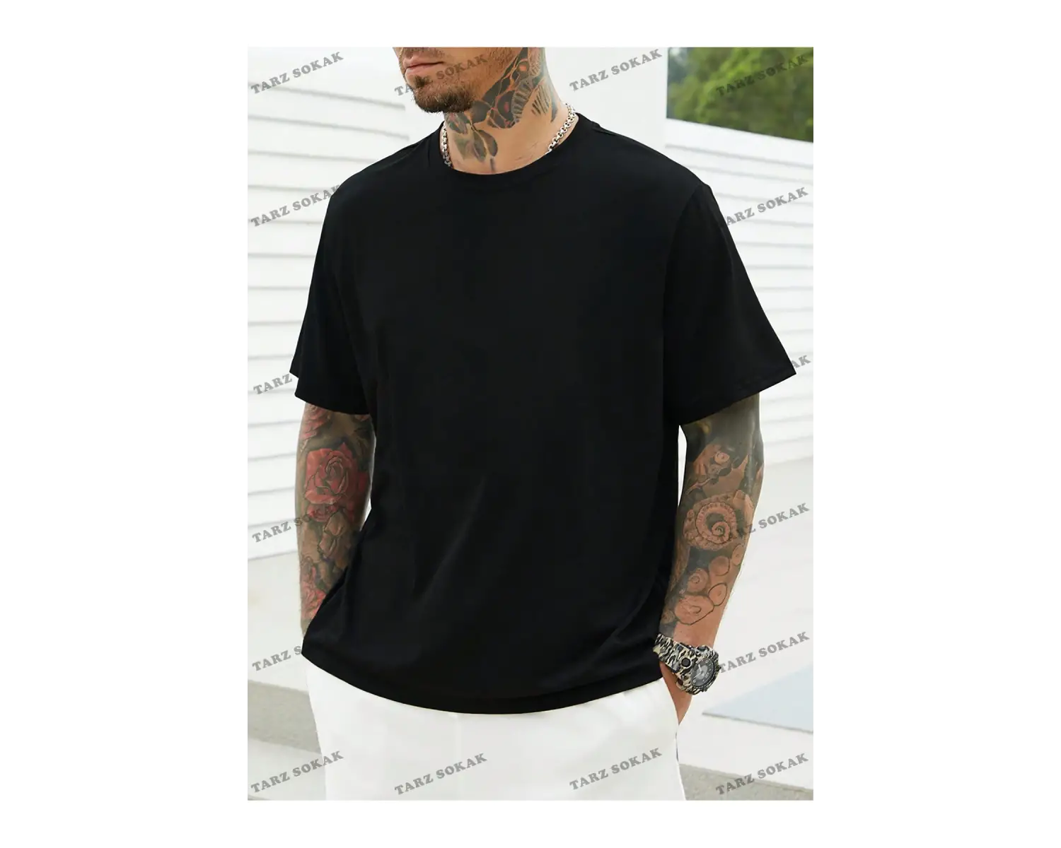 KOD Trend Homme Erkek Plus Katı Yuvarlak Yaka Tişört