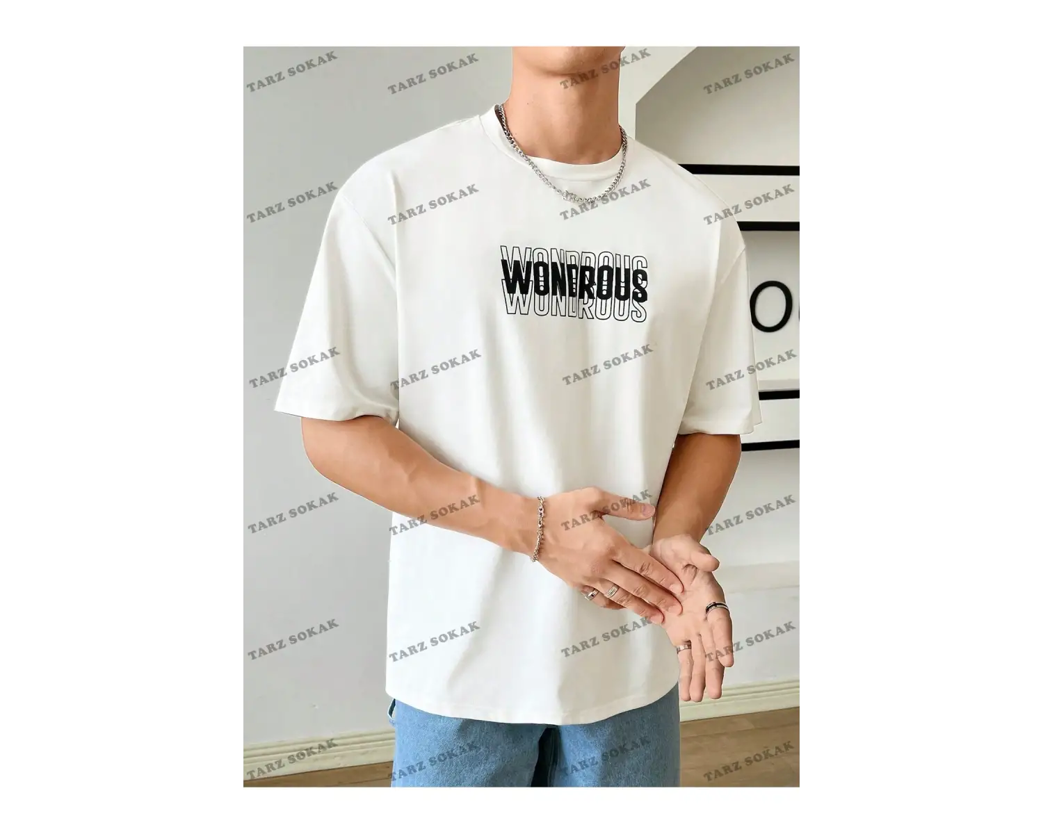 KOD Trend Hypemode Erkek Loose-Fit Letter Grafik Örme Tişört