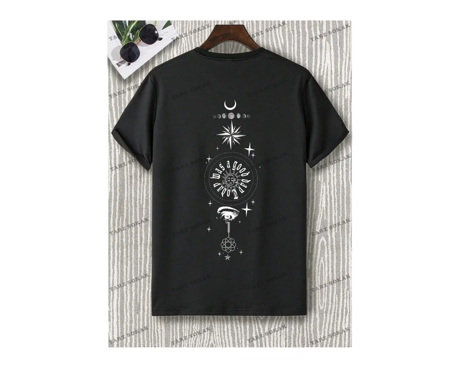 KOD Trend Hypemode Erkek Plus Güneş ve Ay Baskılı Damla Omuz Tişört