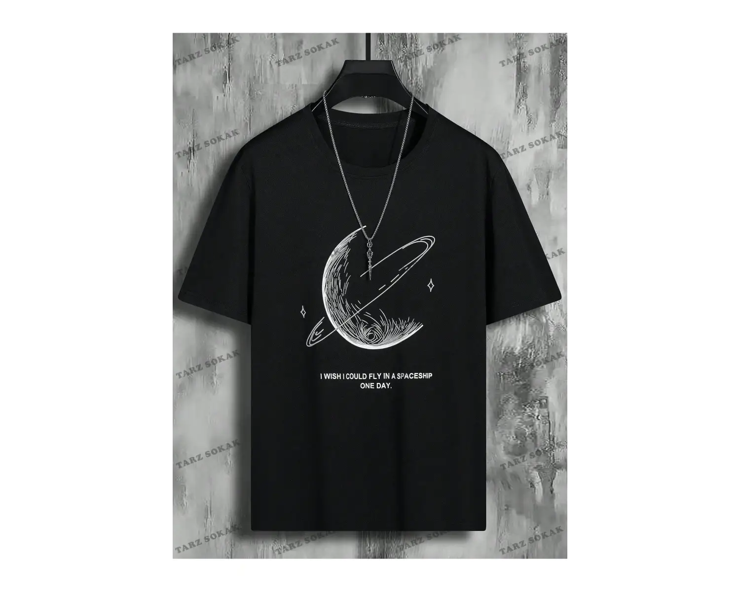 KOD Trend Hypemode Erkek Sloganı ve Gezegen Baskılı Tişört