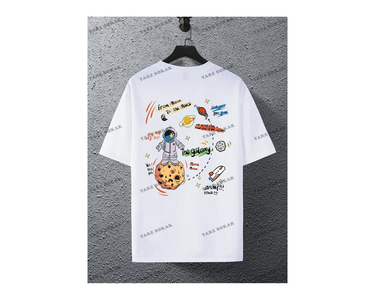 KOD Trend Hypemode Loose Fit Erkek Karikatür ve Slogan Grafikli Düşük Omuz Tişört