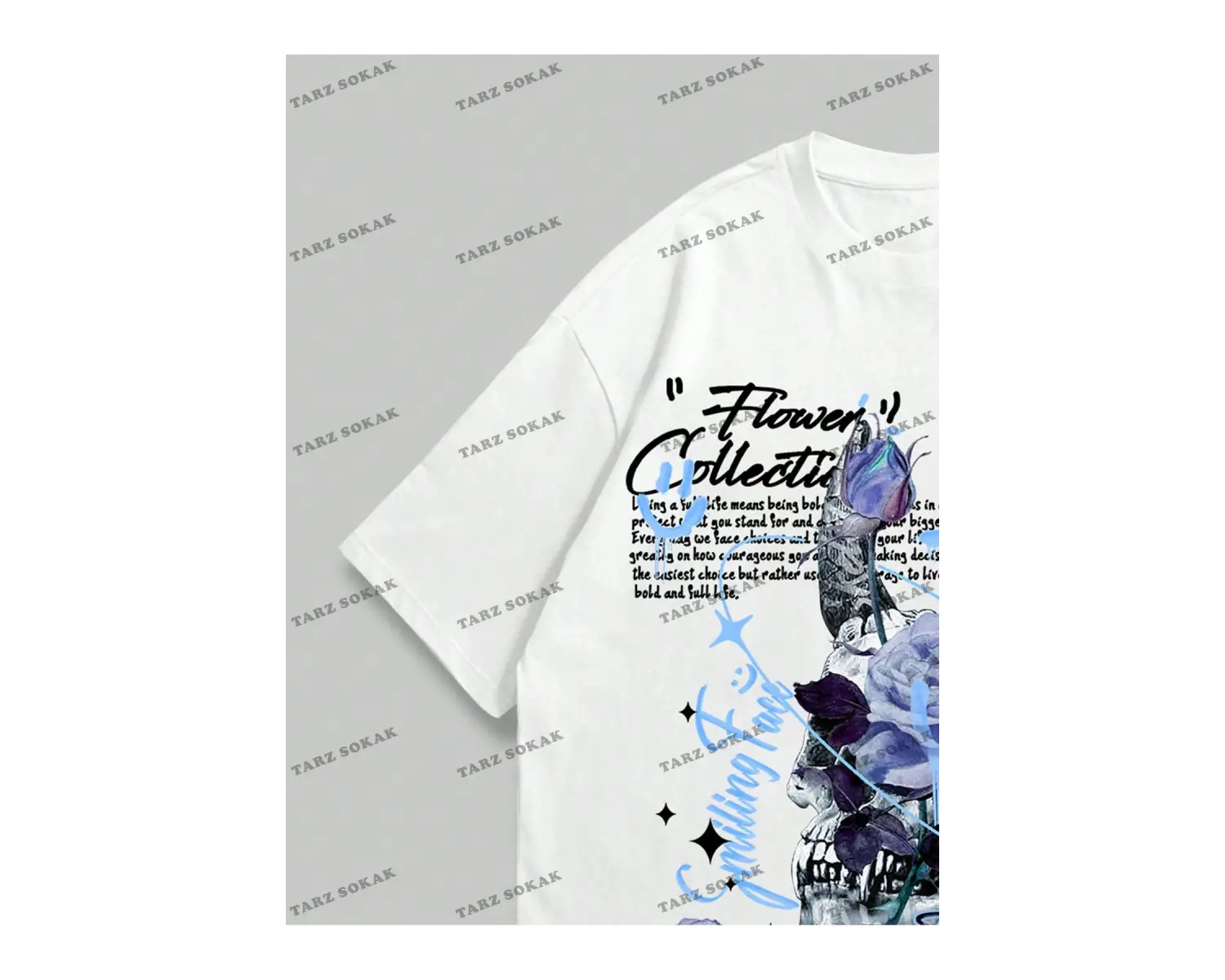 KOD Trend Street Life Erkek Çiçek & Slogan Grafikli Tişört