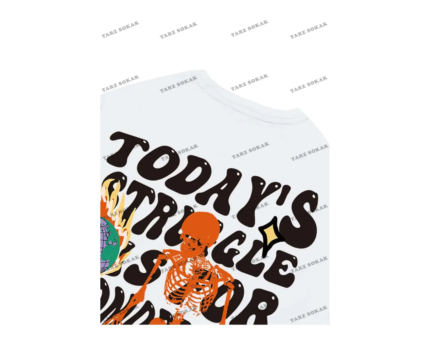 KOD Trend Street Life Erkek İskelet Sloganlı Grafik Tişört