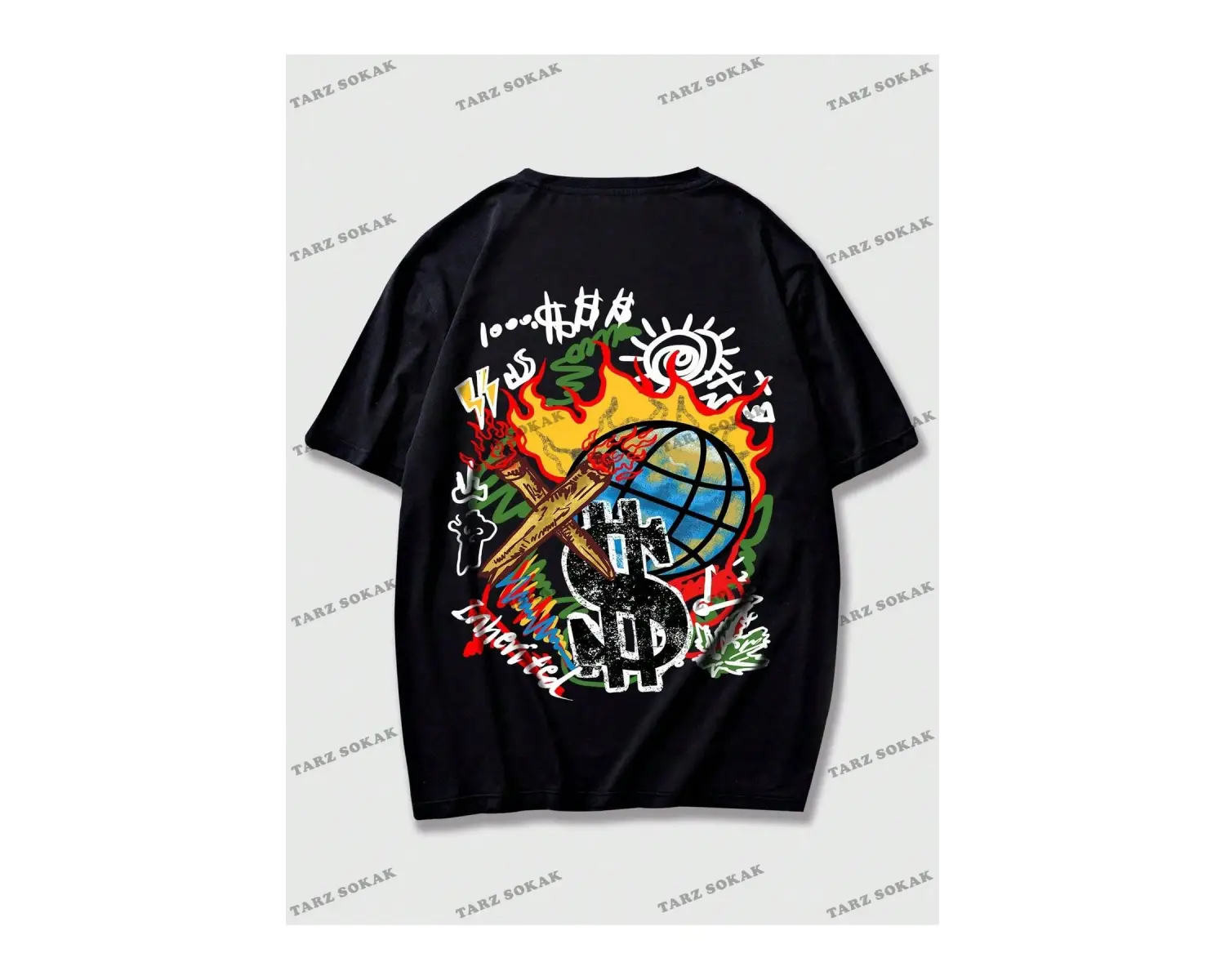 KOD Trend Street Life Erkek Karikatür ve Mektup Grafikli Tişört