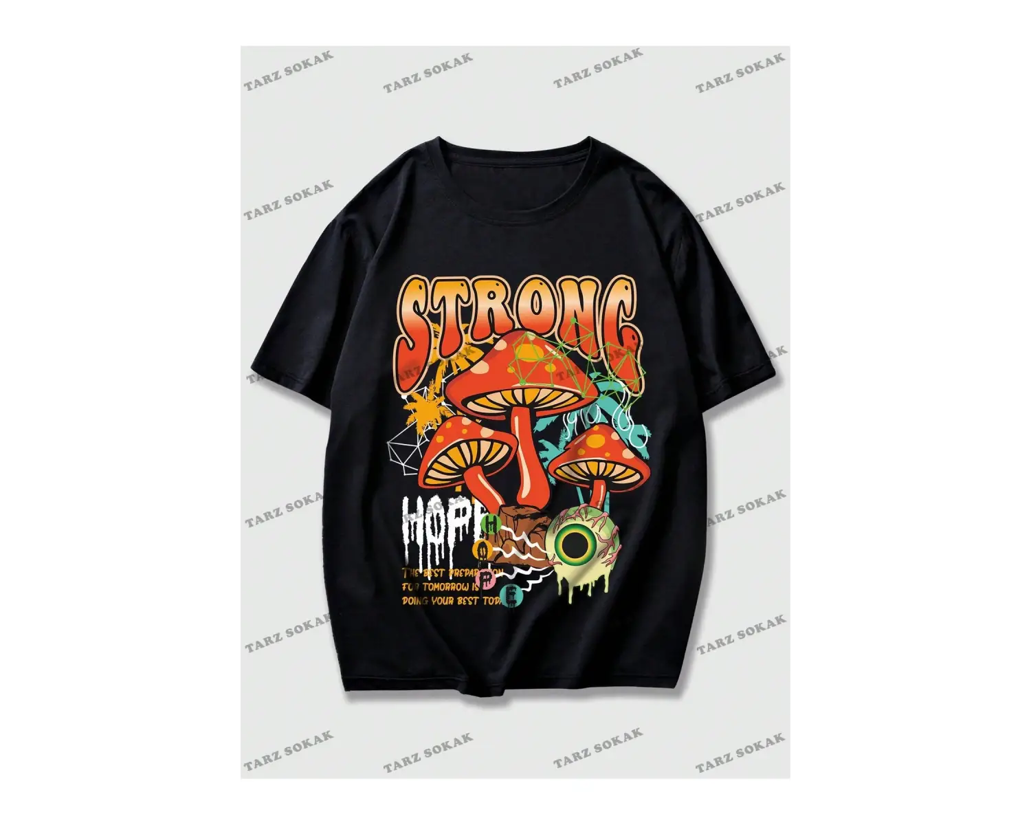 KOD Trend Street Life Erkek Mantar & Slogan Grafikli Tişört