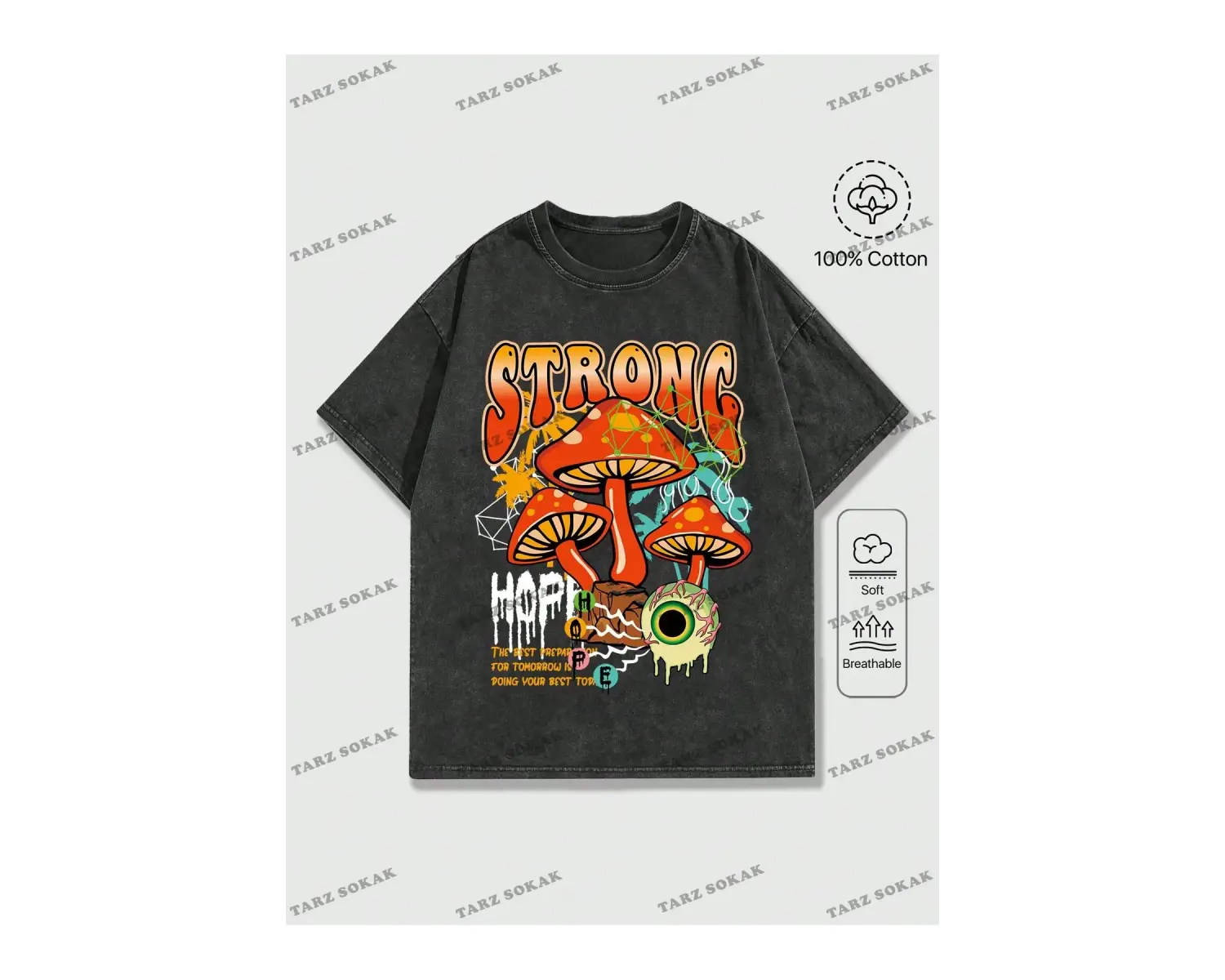 KOD Trend Street Life Erkek Mantar Ve Harf Baskılı T-shirt