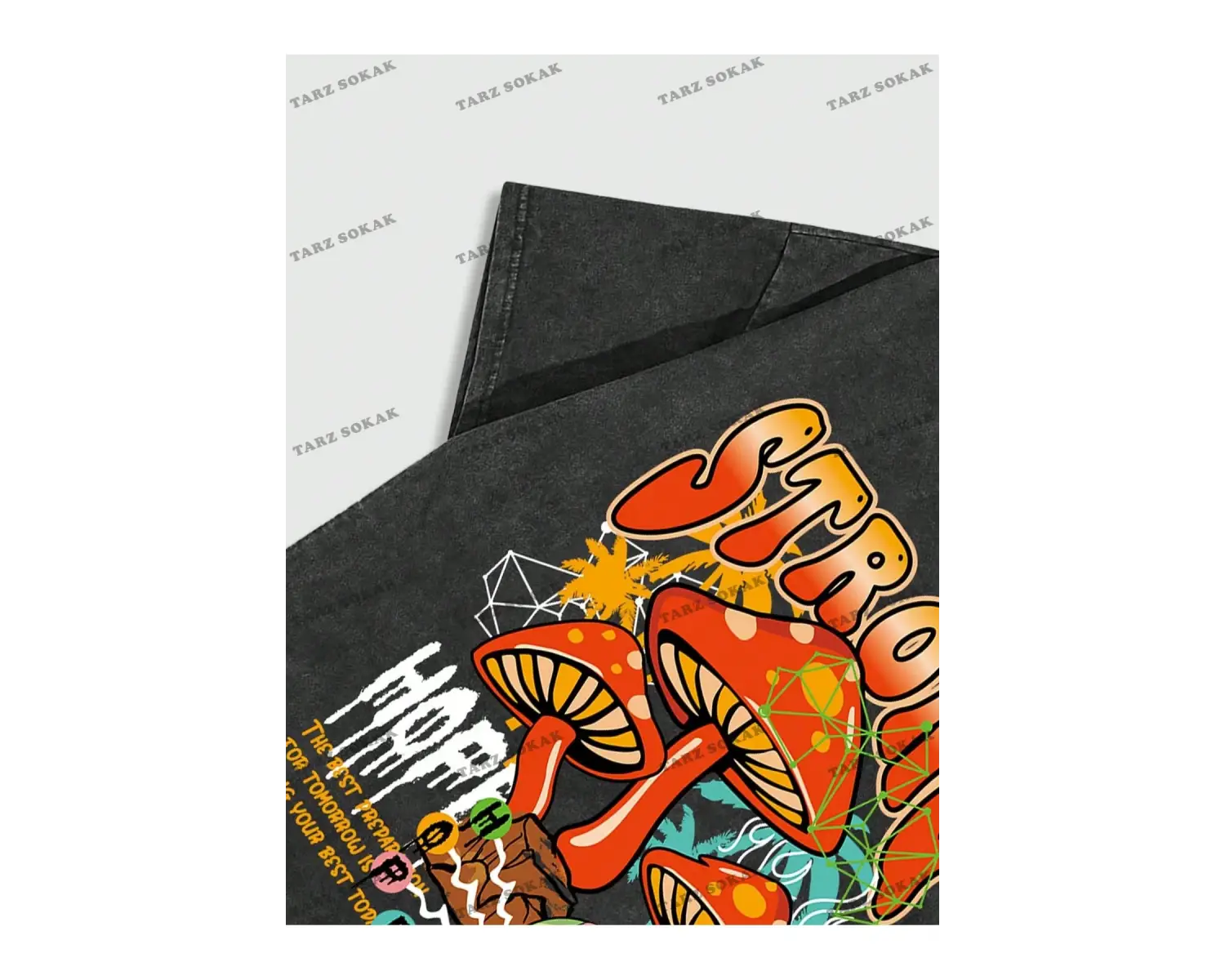 KOD Trend Street Life Erkek Mantar Ve Harf Baskılı T-shirt