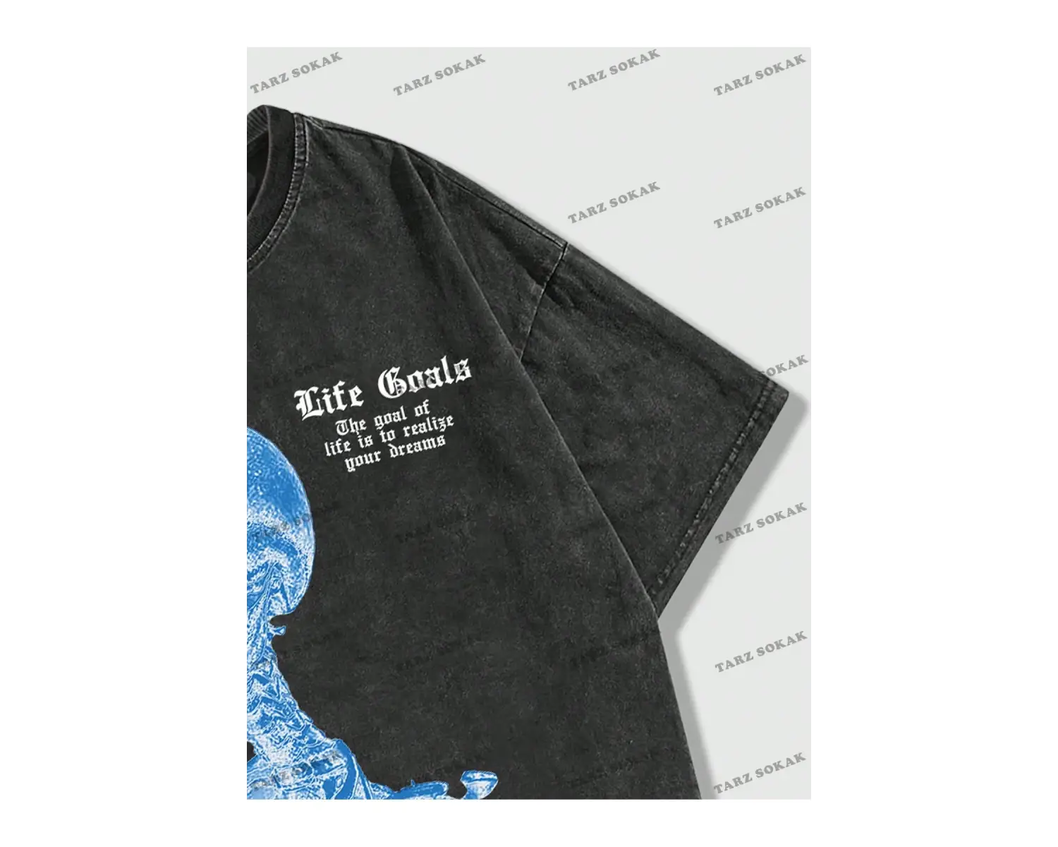 KOD Trend Street Life Erkek Slogan ve İskelet Baskı Damla Omuz Tişört