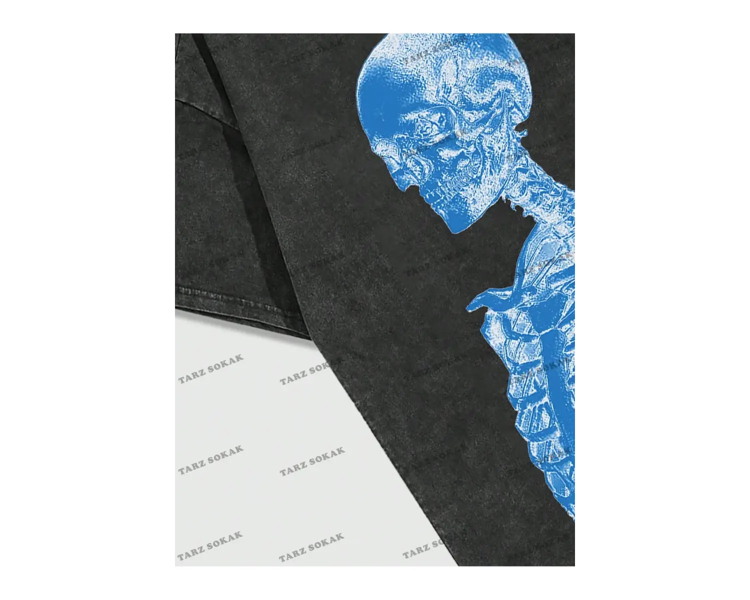 KOD Trend Street Life Erkek Slogan ve İskelet Baskı Damla Omuz Tişört