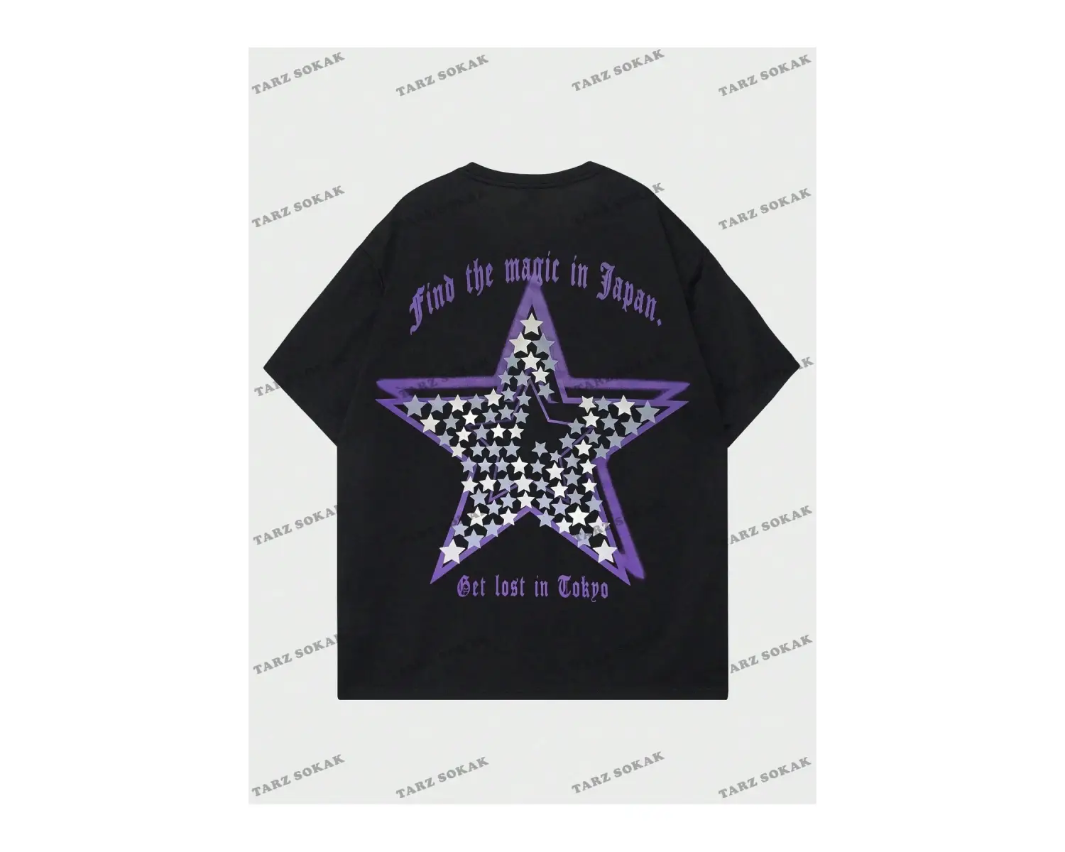 KOD Trend Street Life Erkek Slogan ve Yıldız Baskılı Damla Omuz Tişört