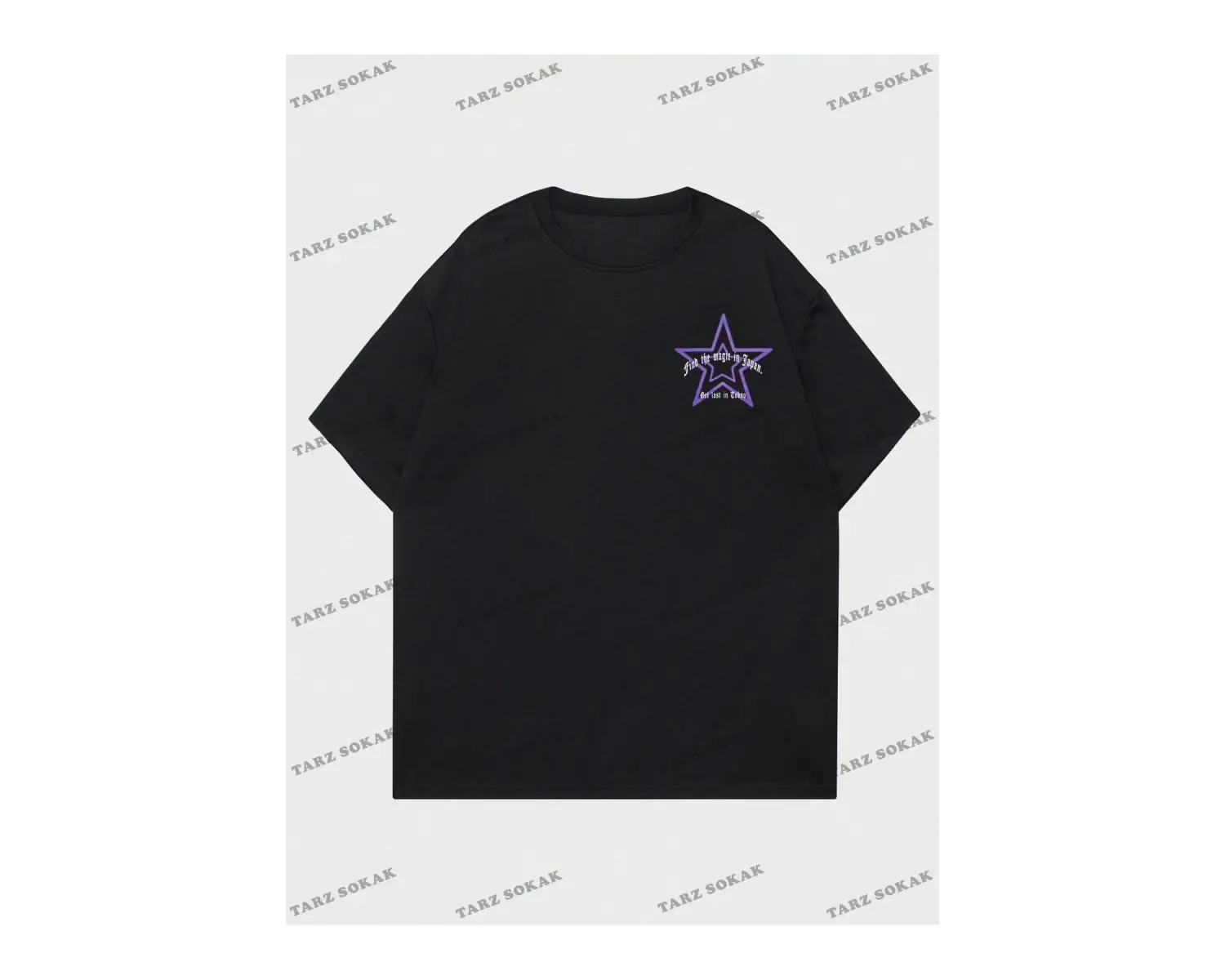 KOD Trend Street Life Erkek Slogan ve Yıldız Baskılı Damla Omuz Tişört