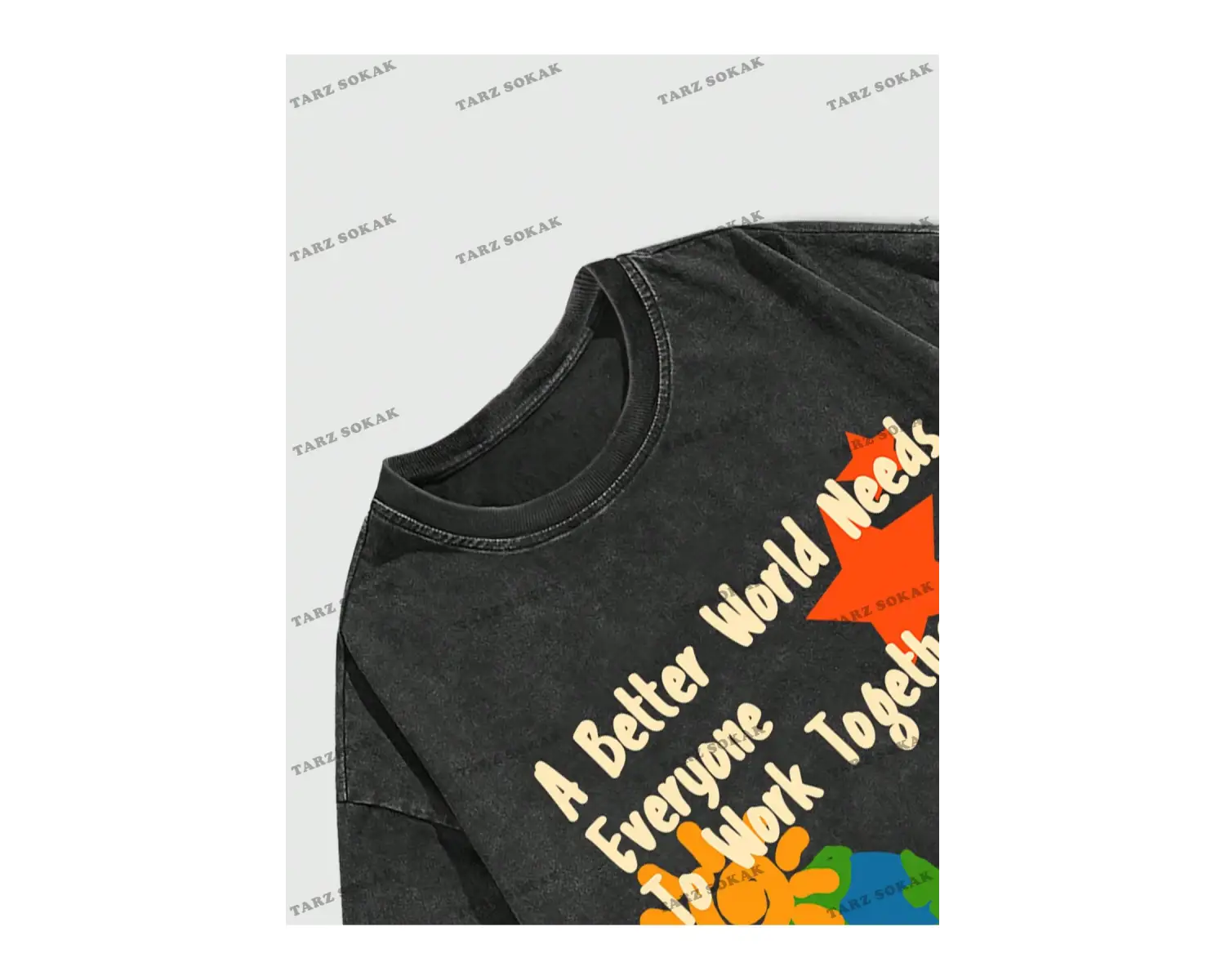 KOD Trend Street Life İlkbahar Yaz Günlük Giyime Uygun Kafatası ve Slogan Baskılı Kısa Kollu Erke