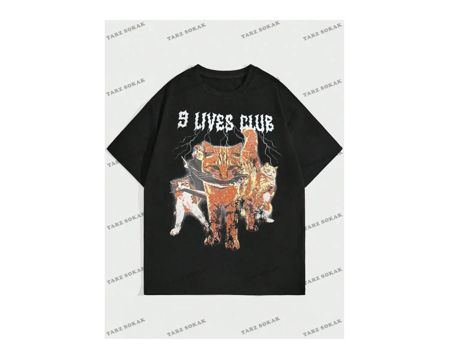 KOD Trend Yarasa Sada Erkek Komik Kedi Baskılı T-Shirt