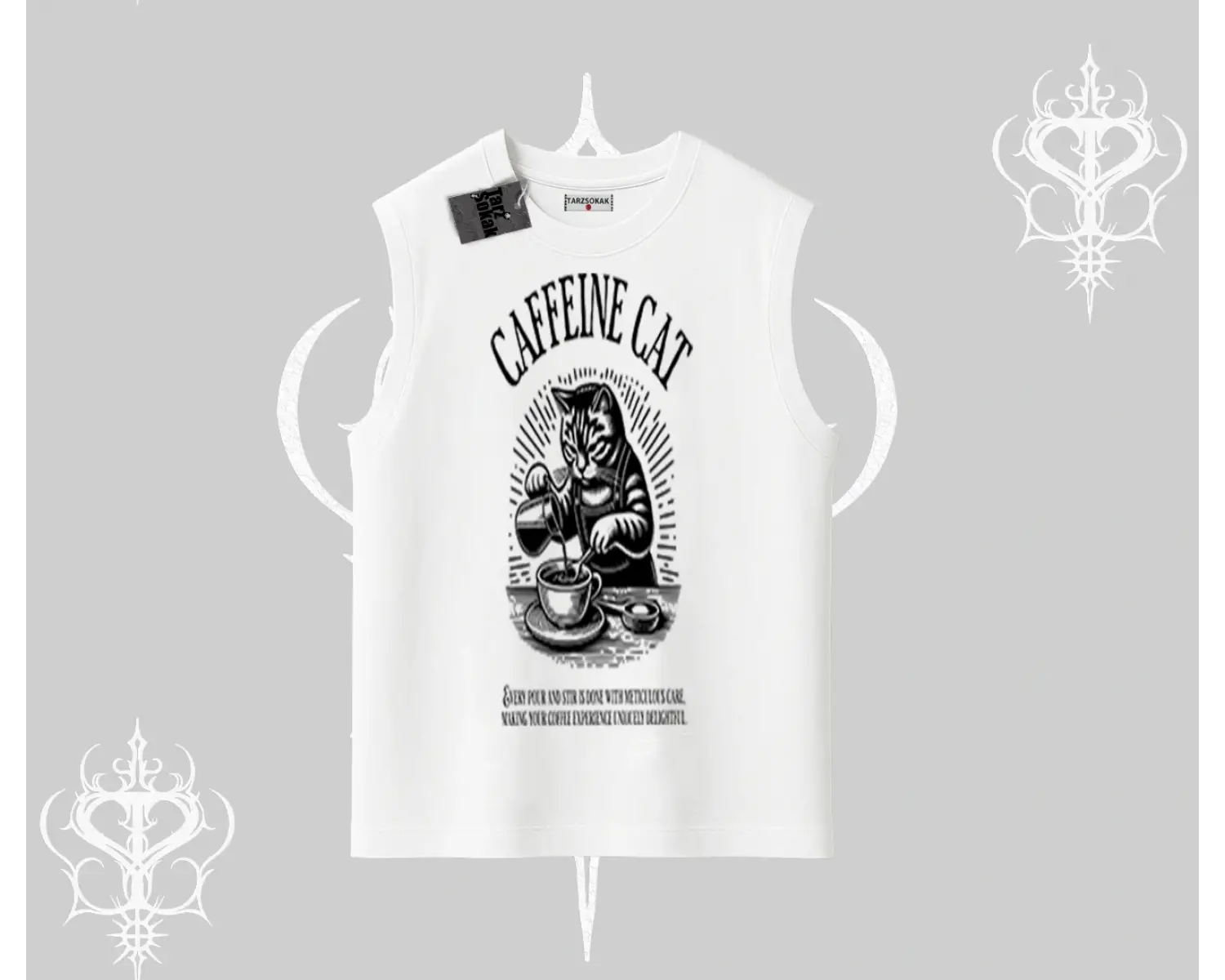 Kolsuz Tshirt Caffeine Cat Kahve Temalı Kedi Baskılı