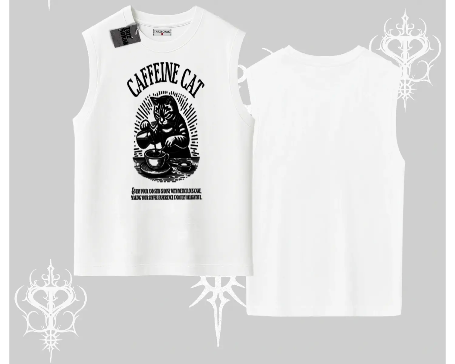 Kolsuz Tshirt Caffeine Cat Kahve Temalı Kedi Baskılı