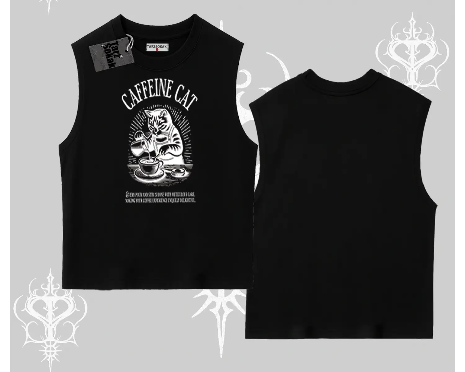 Kolsuz Tshirt Caffeine Cat Kahve Temalı Kedi Baskılı