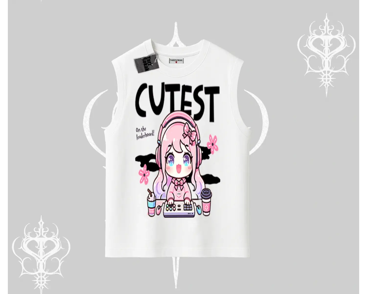 Kolsuz Tshirt Cute Anime Gamer Girl Baskılı
