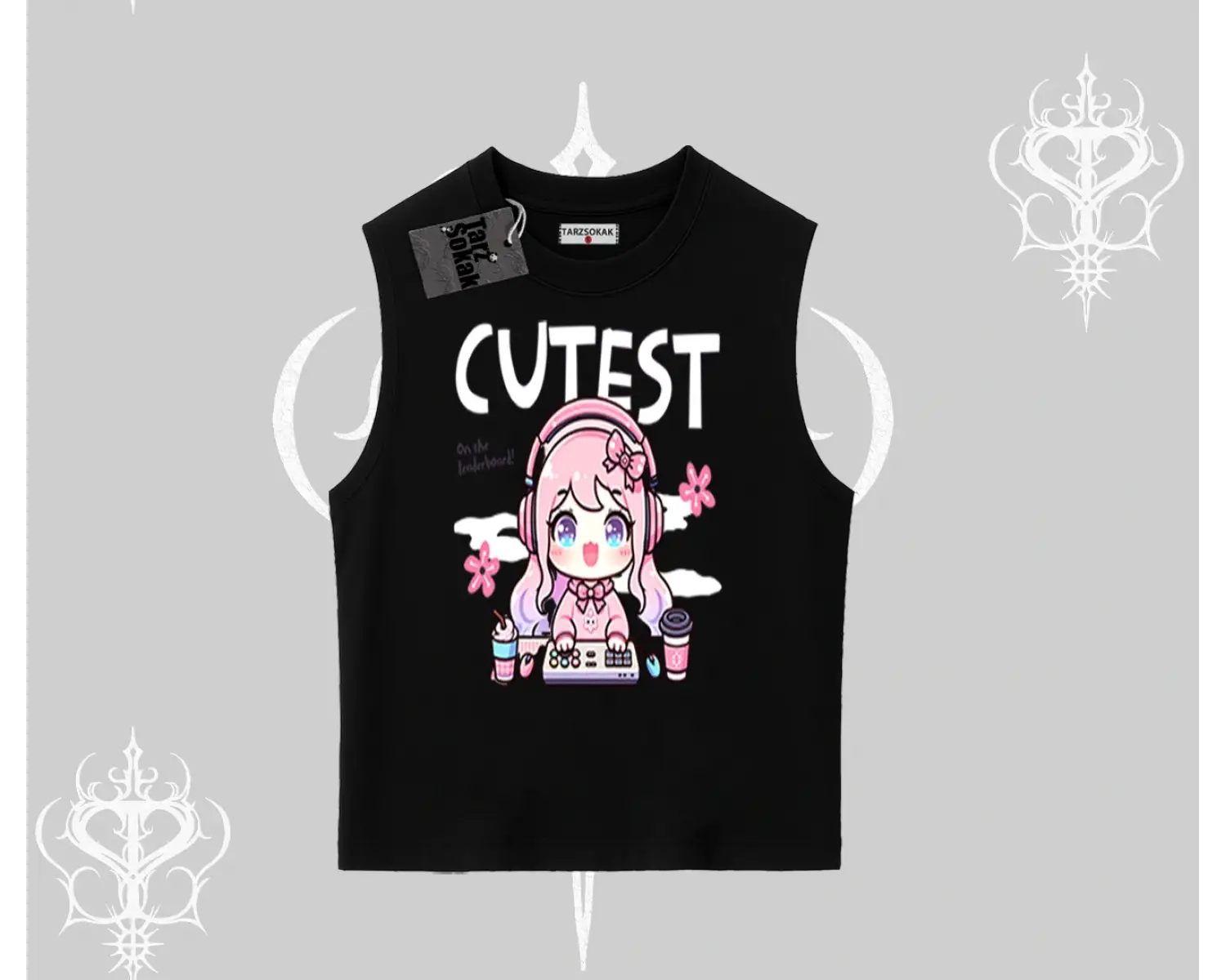 Kolsuz Tshirt Cute Anime Gamer Girl Baskılı