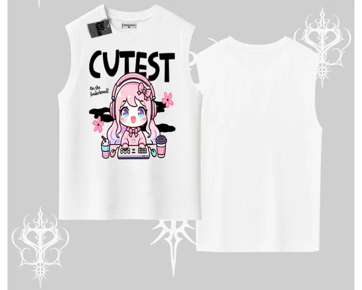 Kolsuz Tshirt Cute Anime Gamer Girl Baskılı