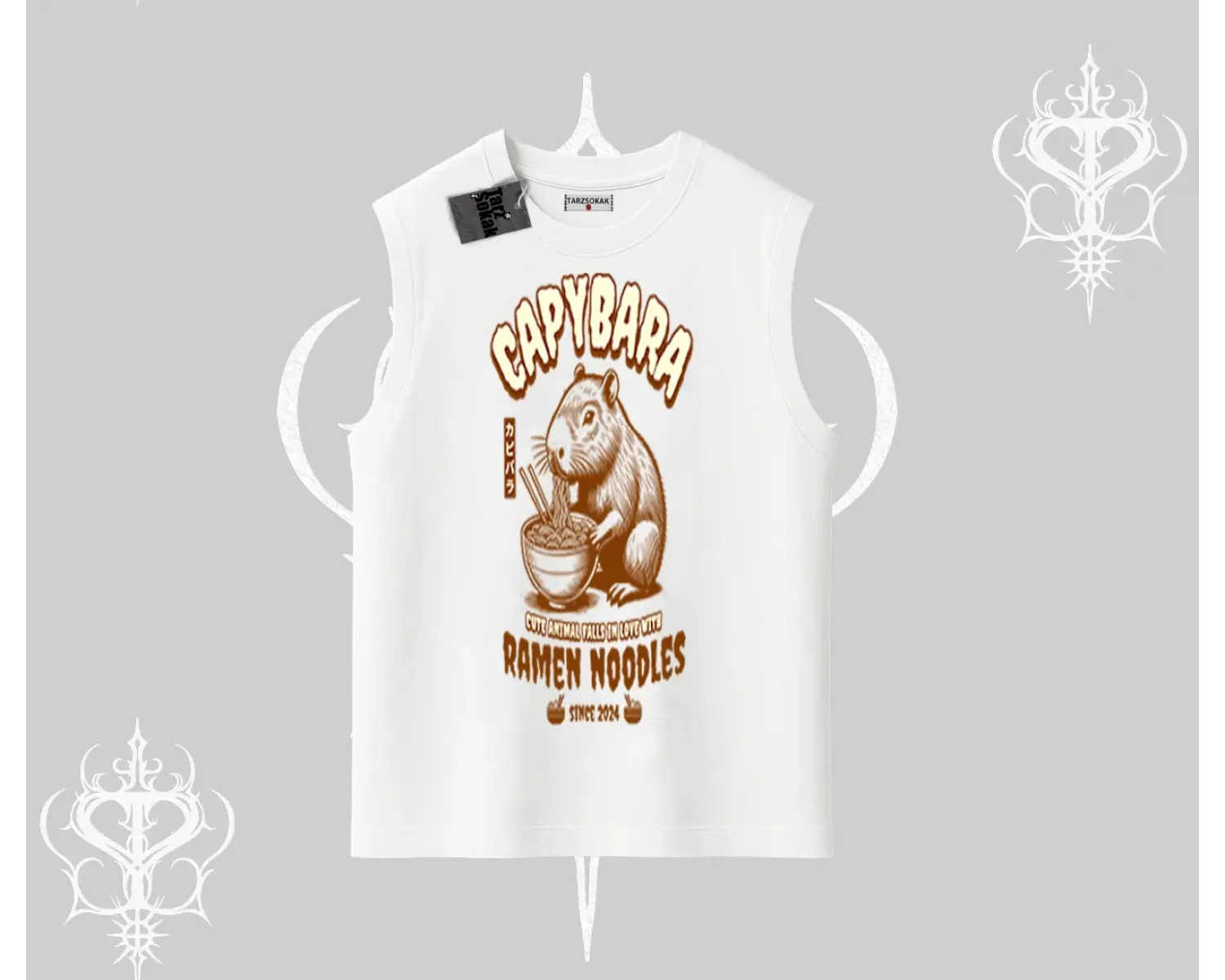 Kolsuz Tshirt Cute Capybara Enjoying Ramen Noodles Artwork