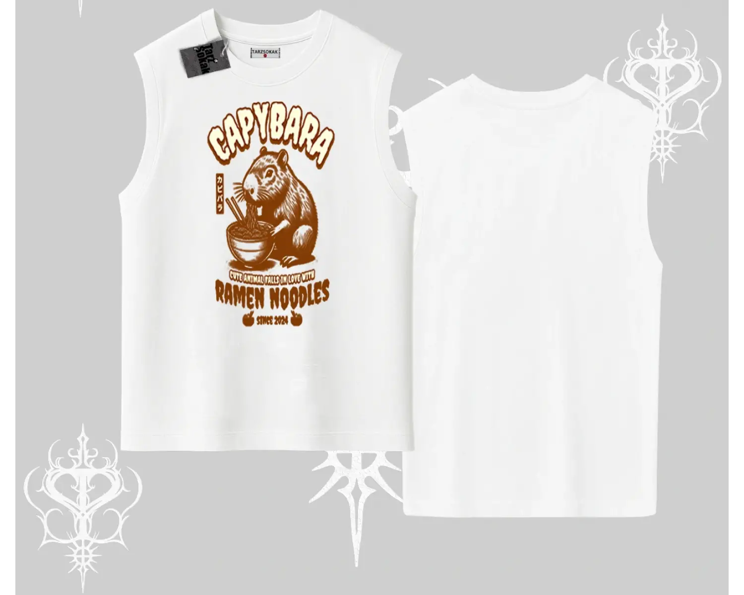 Kolsuz Tshirt Cute Capybara Enjoying Ramen Noodles Artwork