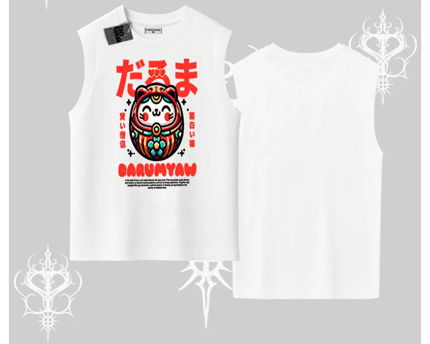 Kolsuz Tshirt Daruma Kedi Anime Baskılı