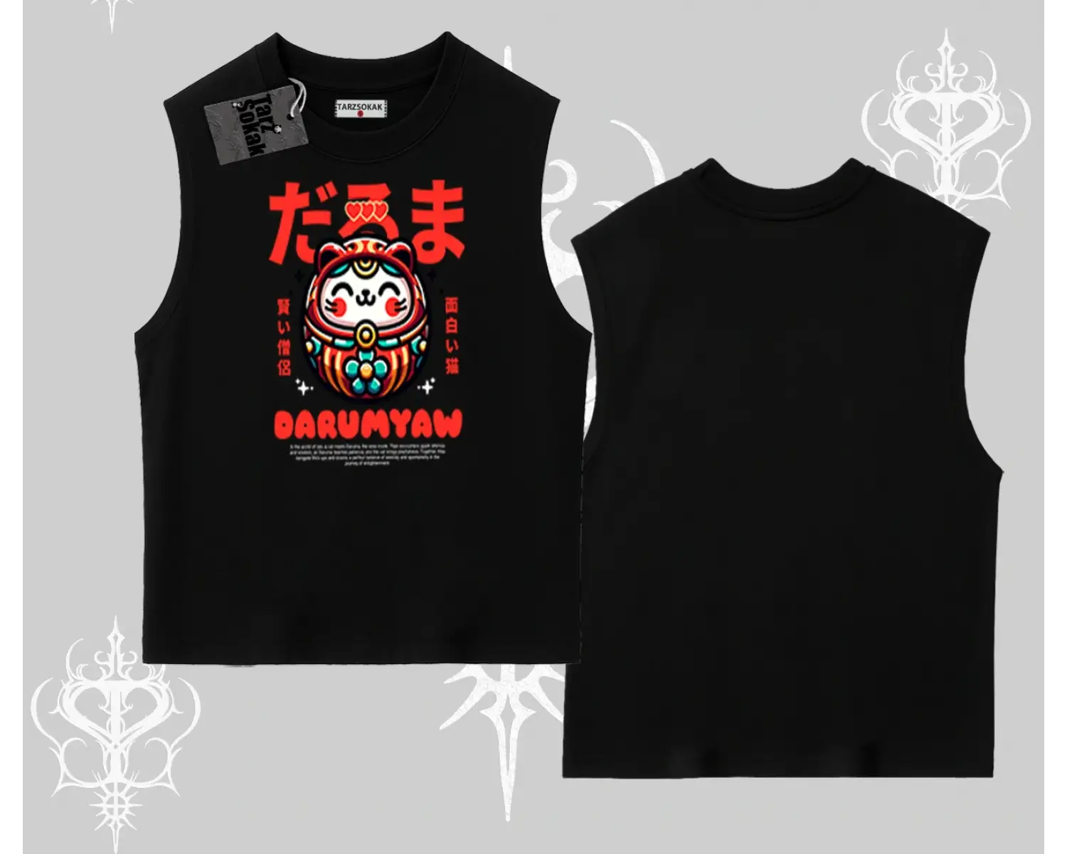 Kolsuz Tshirt Daruma Kedi Anime Baskılı