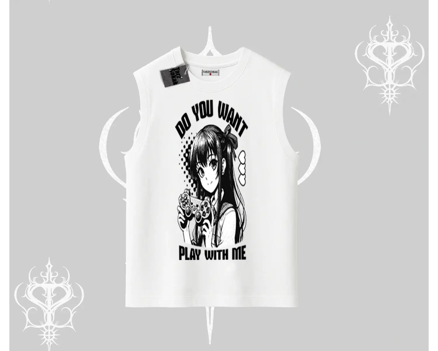 Kolsuz Tshirt Do You Want Play With Me Anime Kız Baskılı
