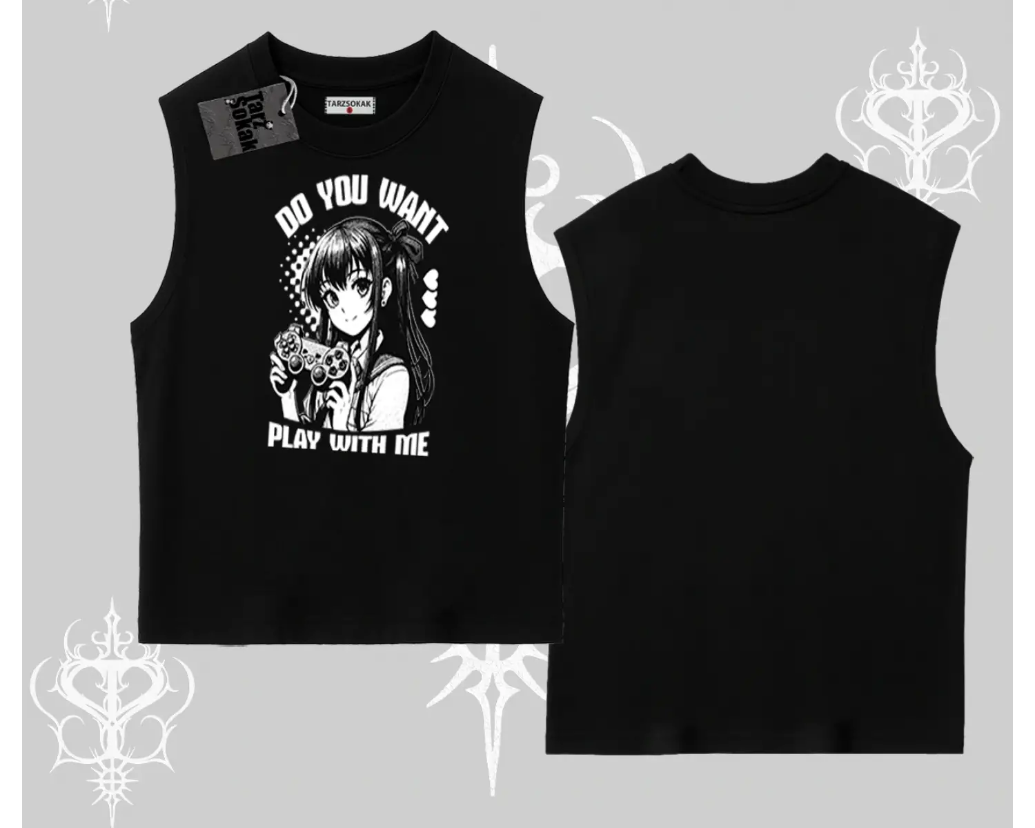 Kolsuz Tshirt Do You Want Play With Me Anime Kız Baskılı