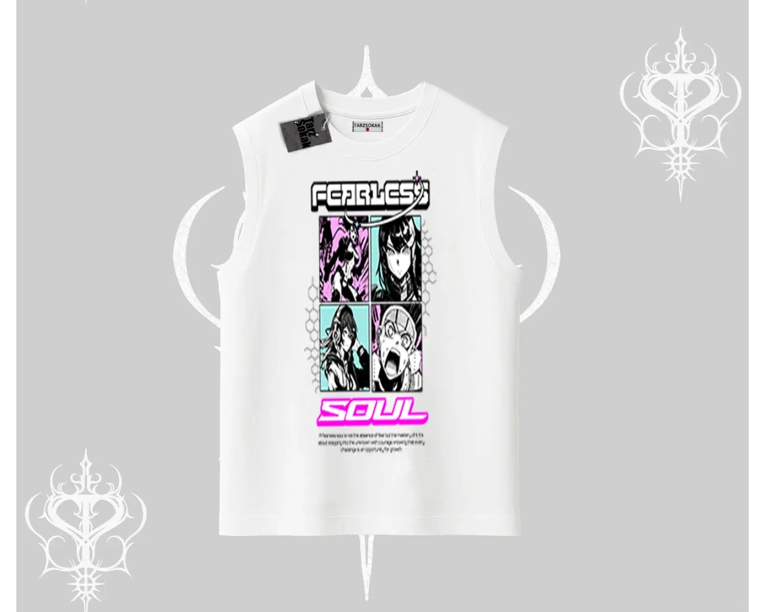 Kolsuz Tshirt Fearless Soul Anime Kolaj Baskılı