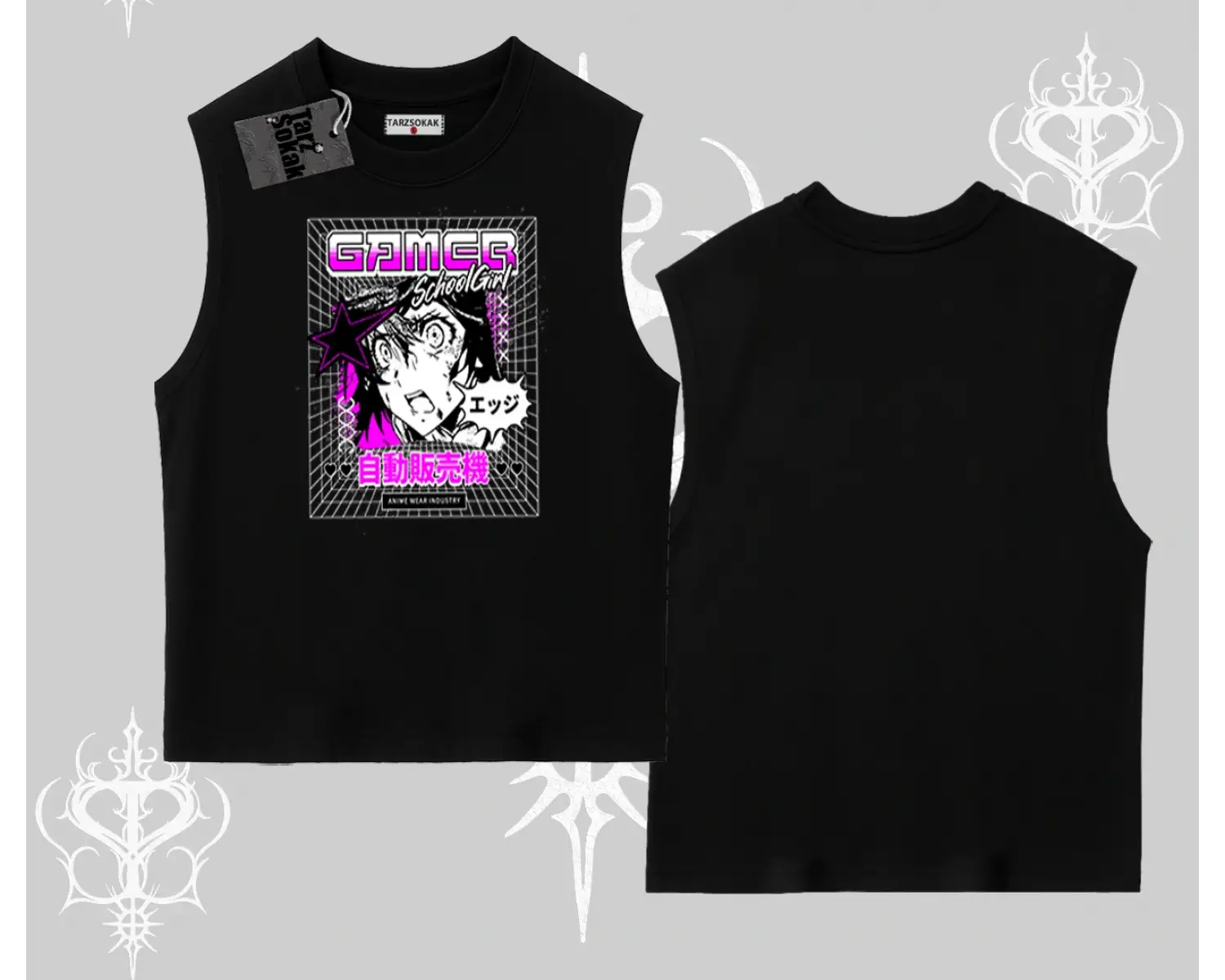 Kolsuz Tshirt Games Schoolgirl Anime Baskılı