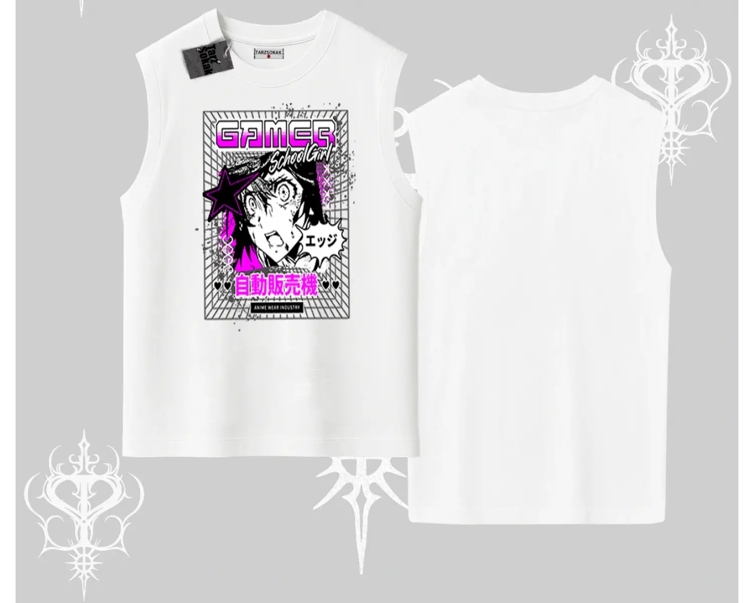 Kolsuz Tshirt Games Schoolgirl Anime Baskılı