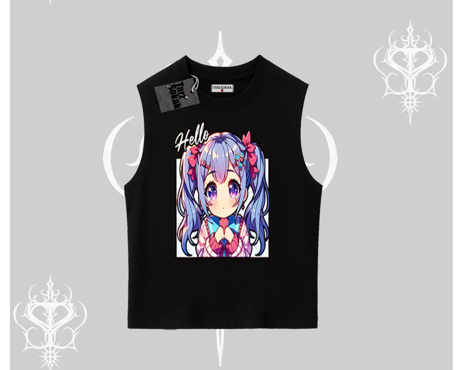 Kolsuz Tshirt Hello Anime Kız Sevimli Karakter Baskılı